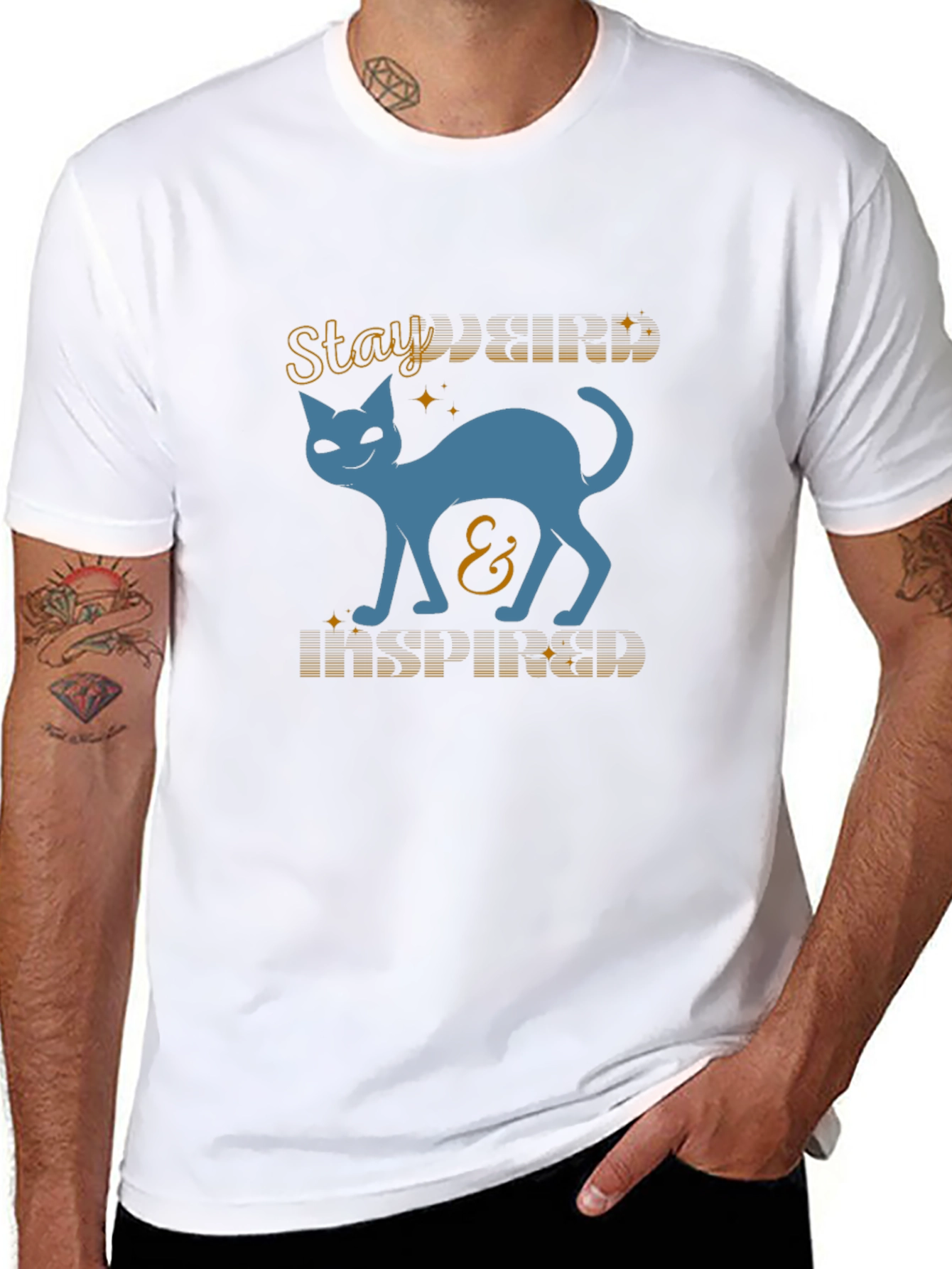 Stay Kind and Inspired Cat Graphic Tee - Black