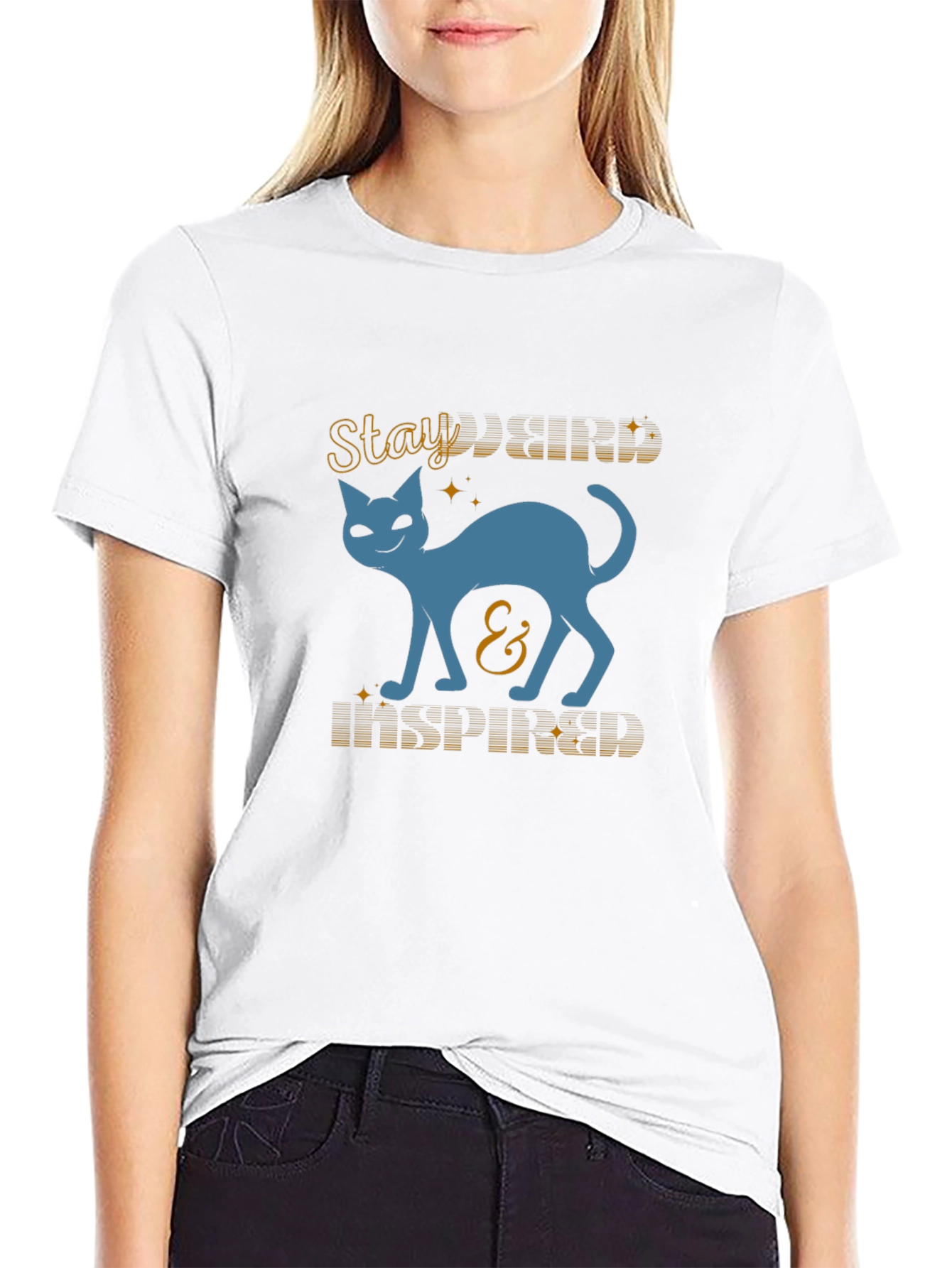 Stay Kind and Inspired Cat Graphic Tee - Black