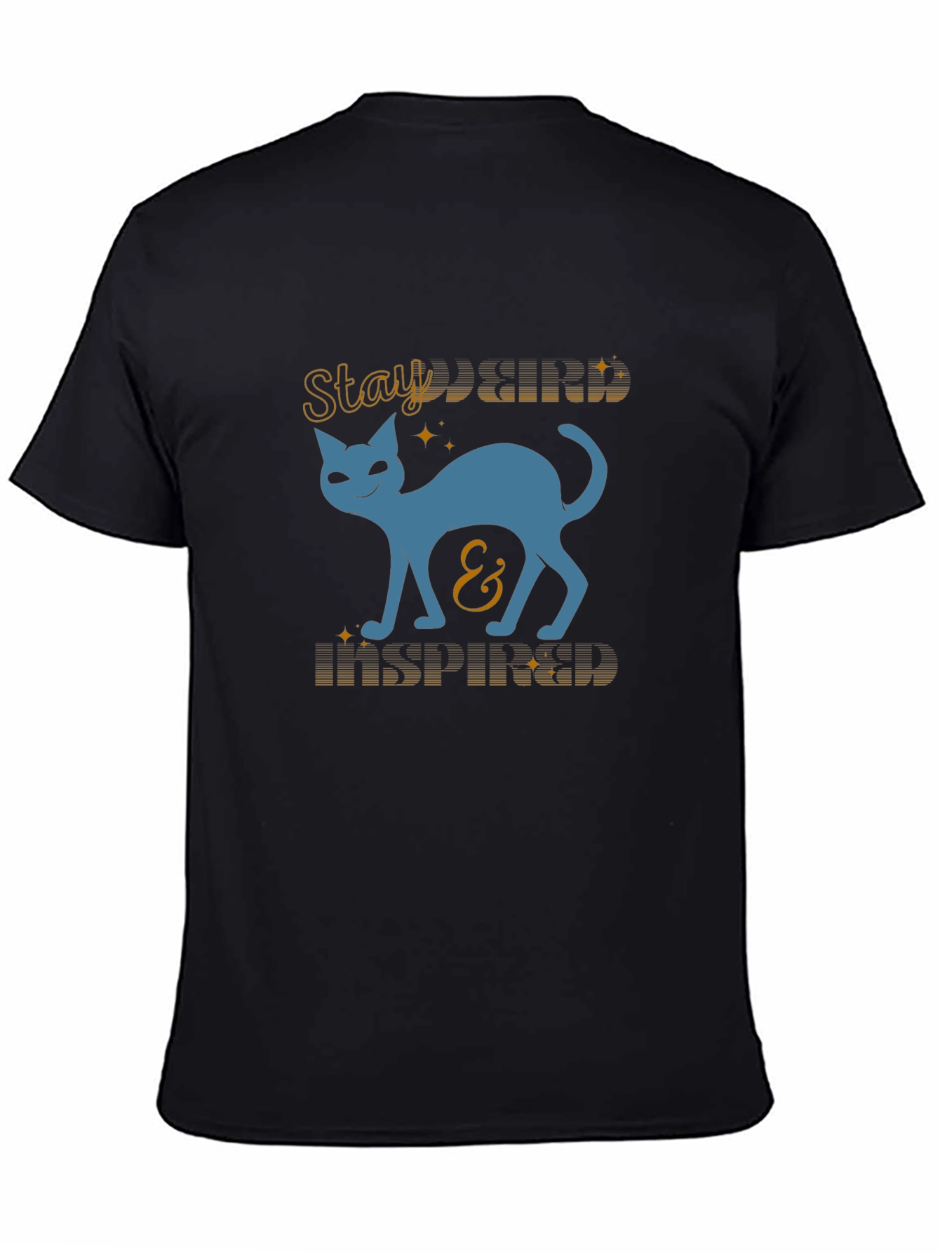 Stay Kind and Inspired Cat Graphic Tee - Black
