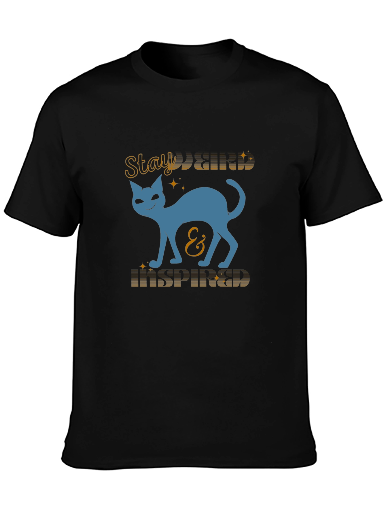 Stay Kind and Inspired Cat Graphic Tee - Black