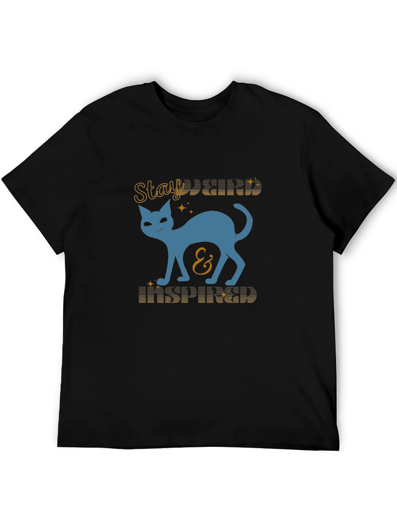 Stay Kind and Inspired Cat Graphic Tee - Black
