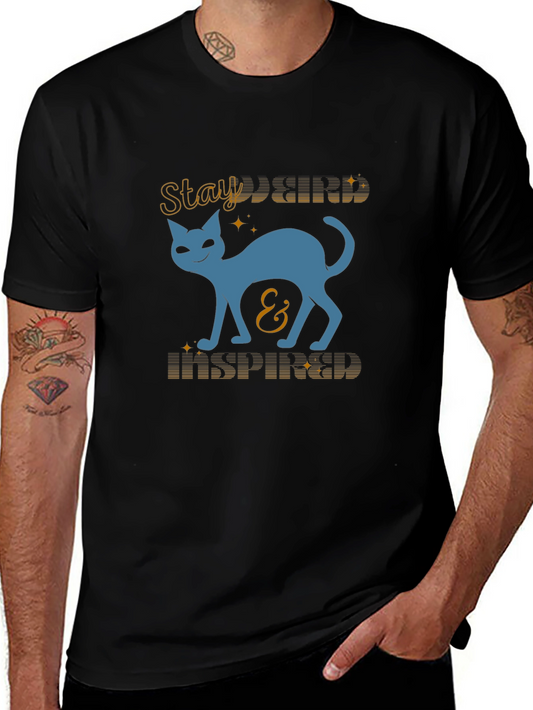 Stay Kind and Inspired Cat Graphic Tee - Black