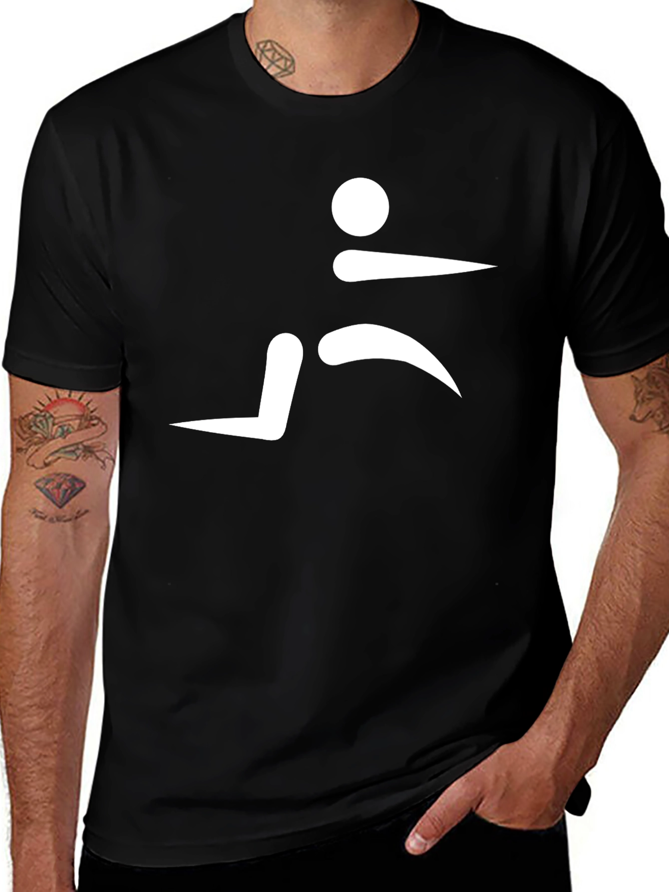 Mens Black T-Shirt with Abstract Runner Design