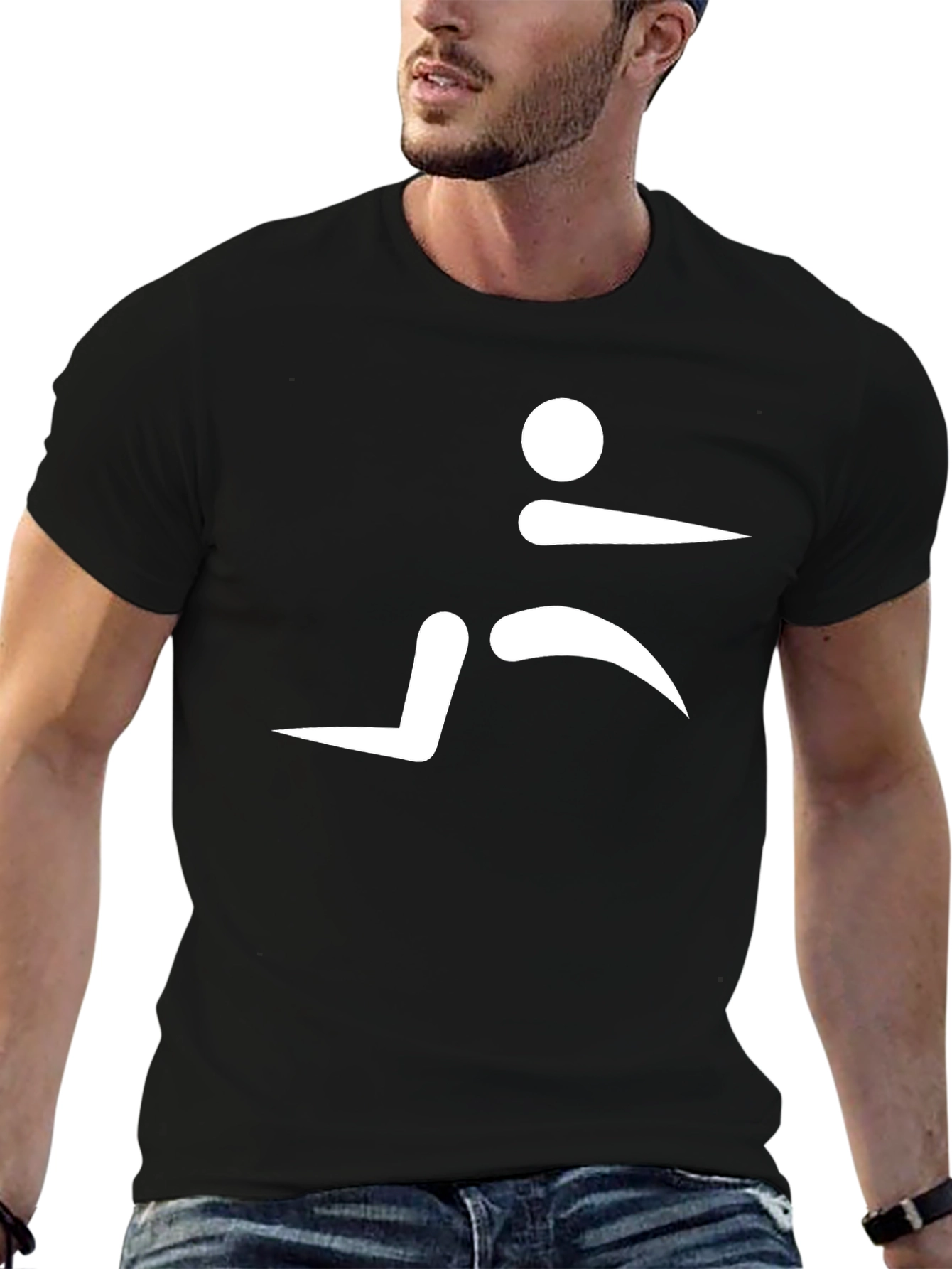 Mens Black T-Shirt with Abstract Runner Design