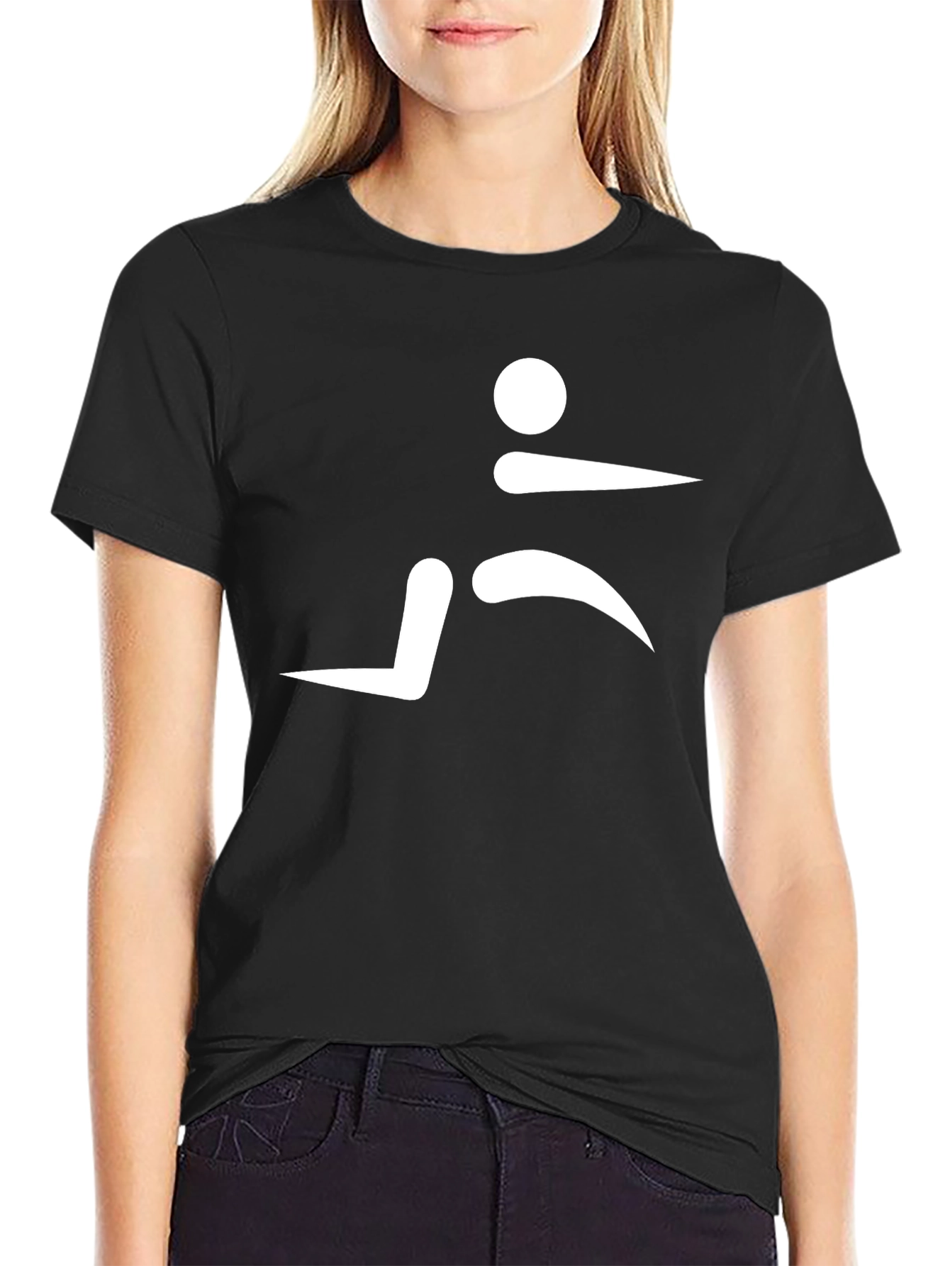 Mens Black T-Shirt with Abstract Runner Design