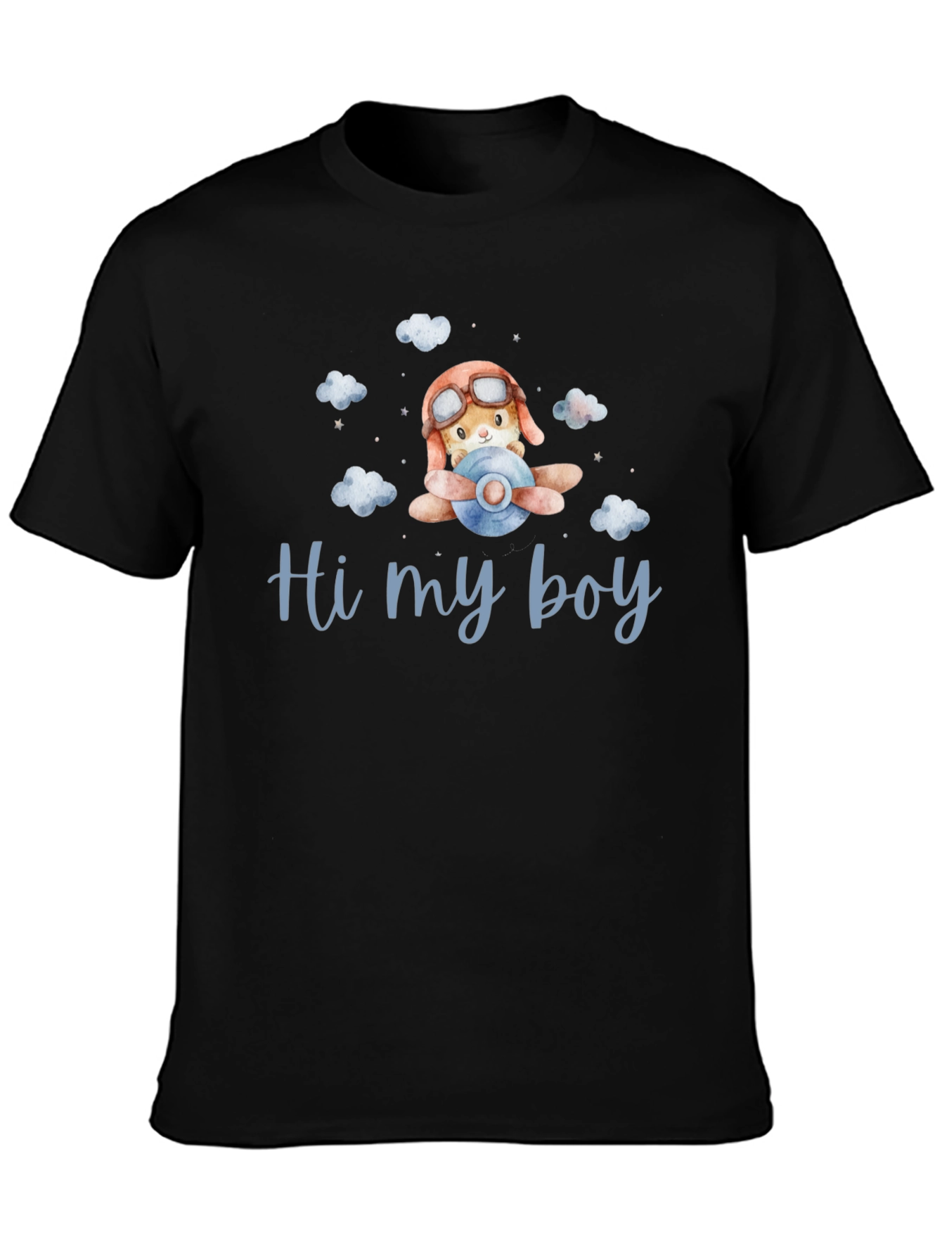 Cute Aviator Bunny Hi my boy Black T-Shirt