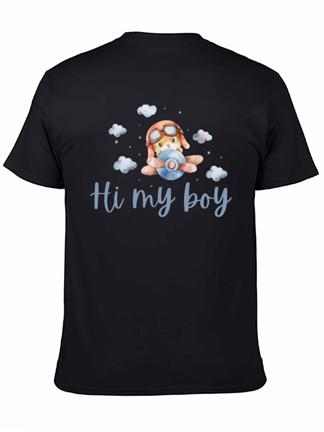 Cute Aviator Bunny Hi my boy Black T-Shirt