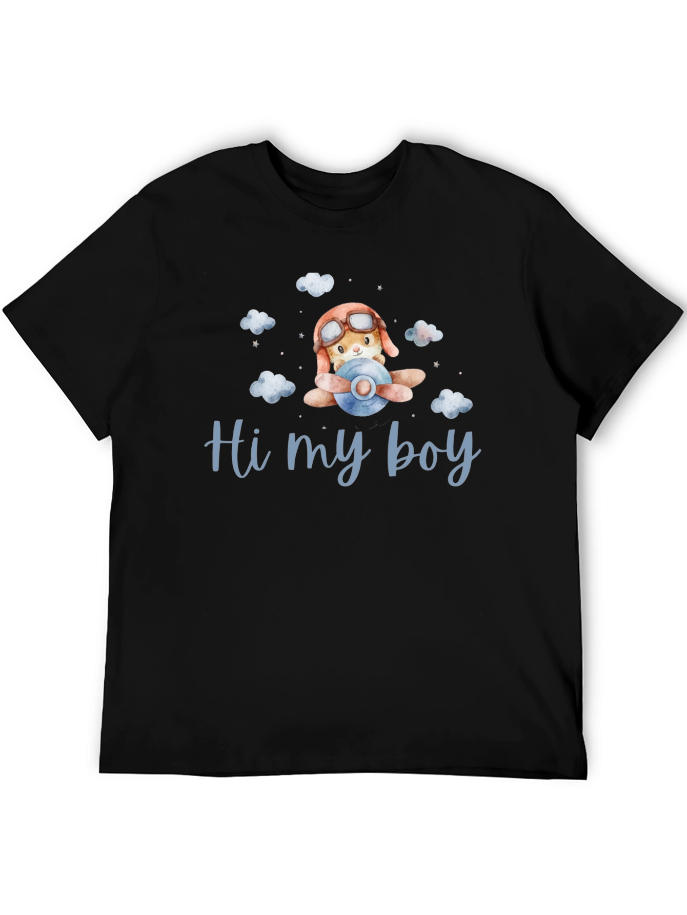 Cute Aviator Bunny Hi my boy Black T-Shirt