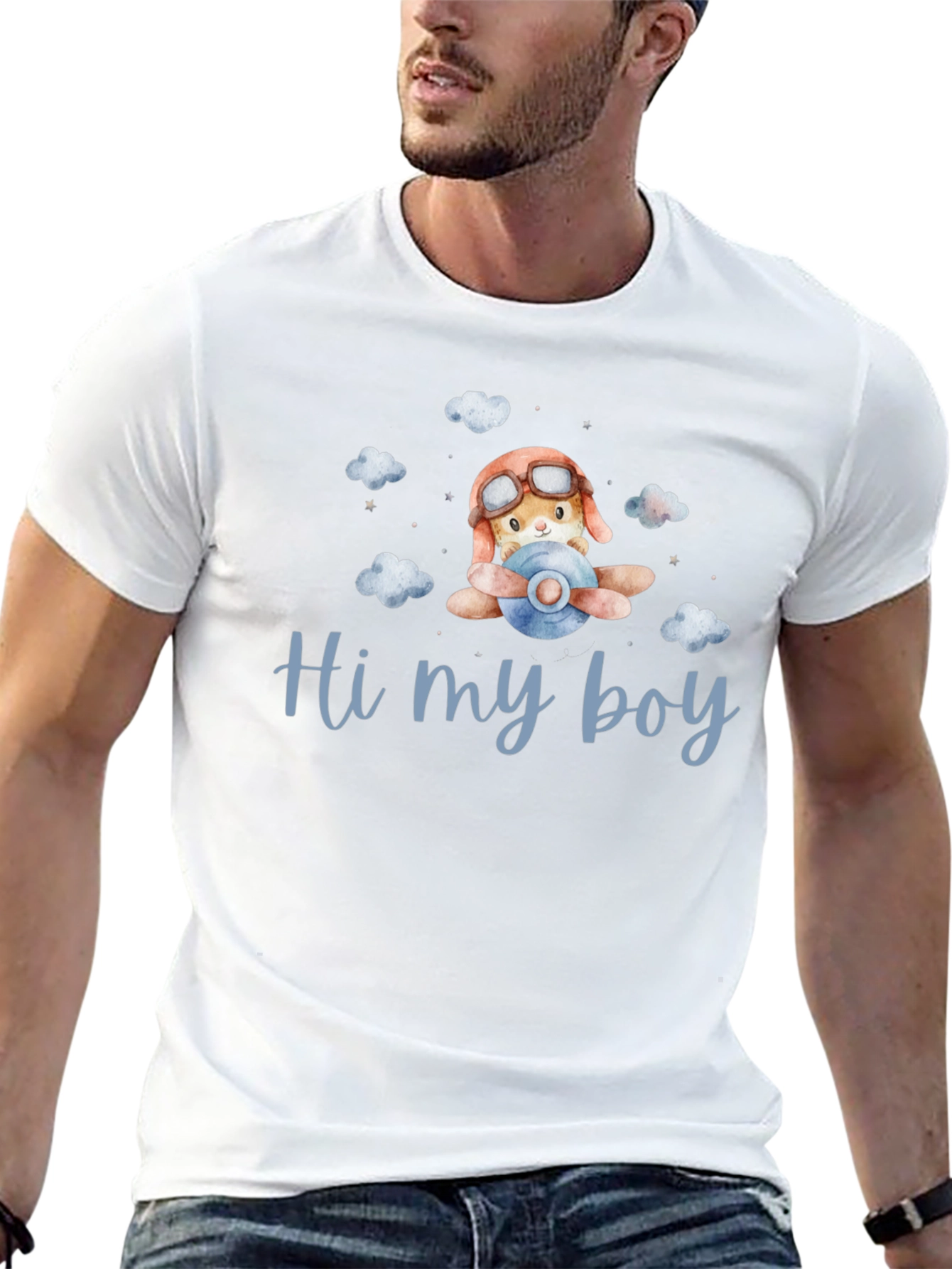 Cute Aviator Bunny Hi my boy Black T-Shirt