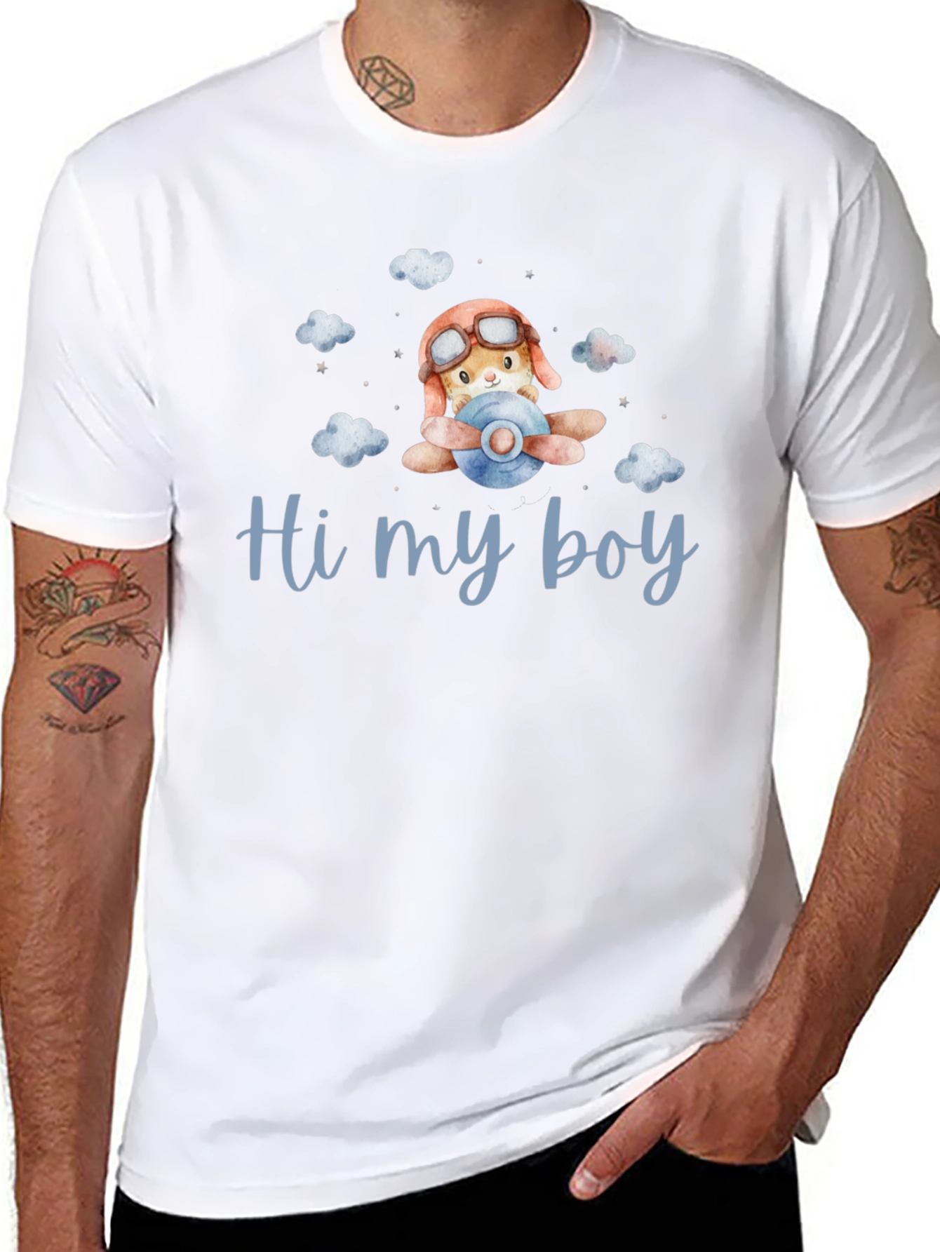 Cute Aviator Bunny Hi my boy Black T-Shirt