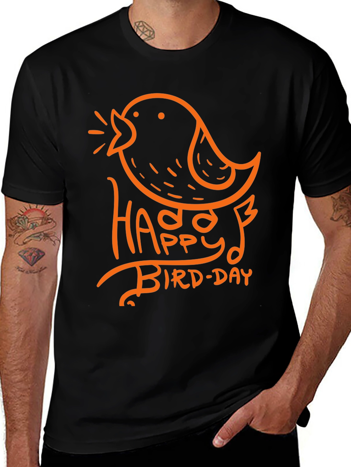 Happy Bird-Day Graphic Tee - Black Casual T-Shirt
