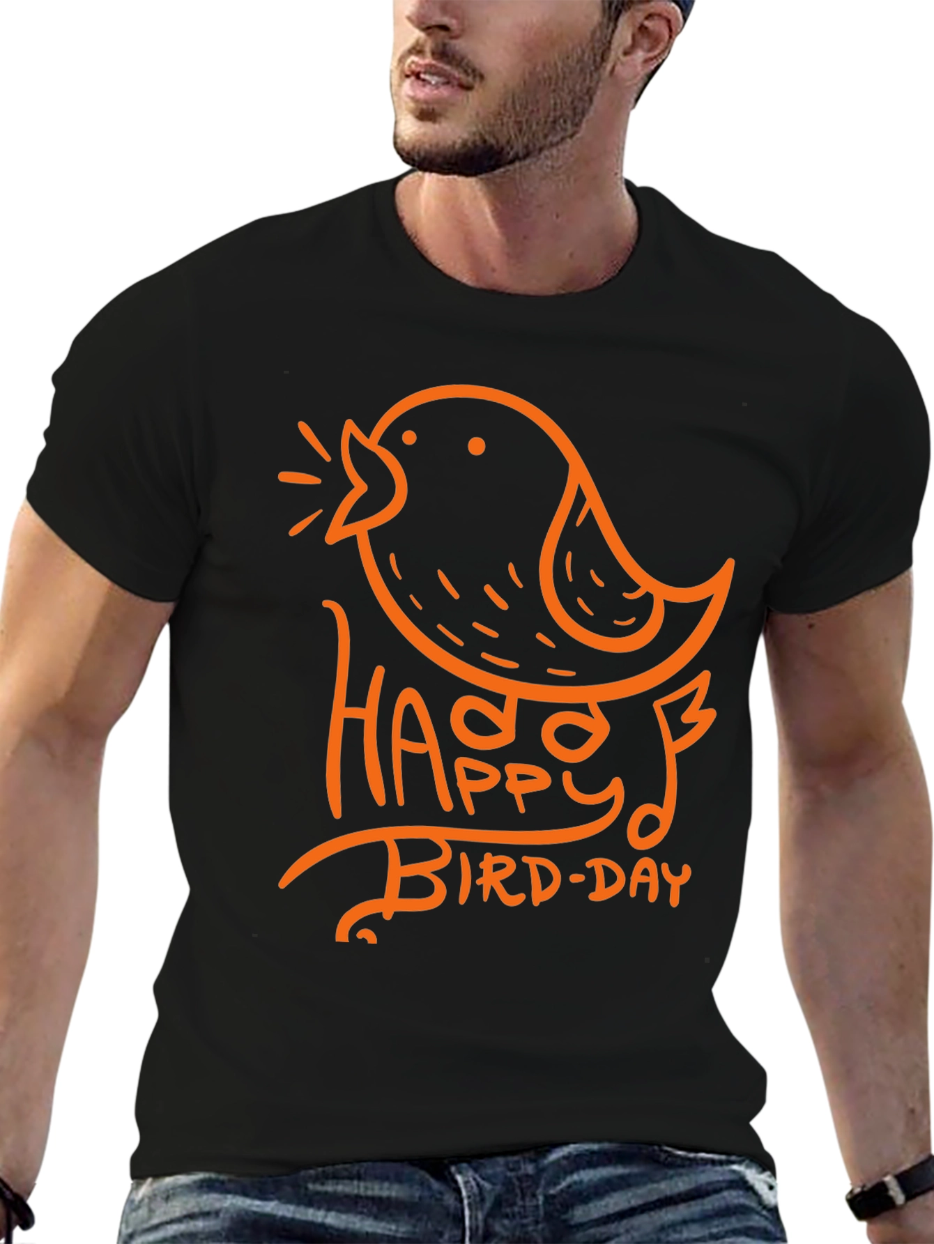 Happy Bird-Day Graphic Tee - Black Casual T-Shirt