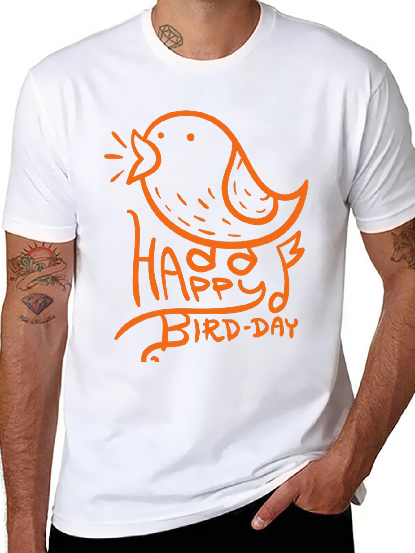 Happy Bird-Day Graphic Tee - Black Casual T-Shirt