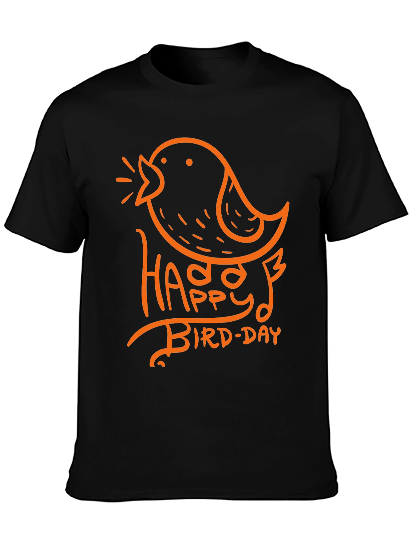 Happy Bird-Day Graphic Tee - Black Casual T-Shirt