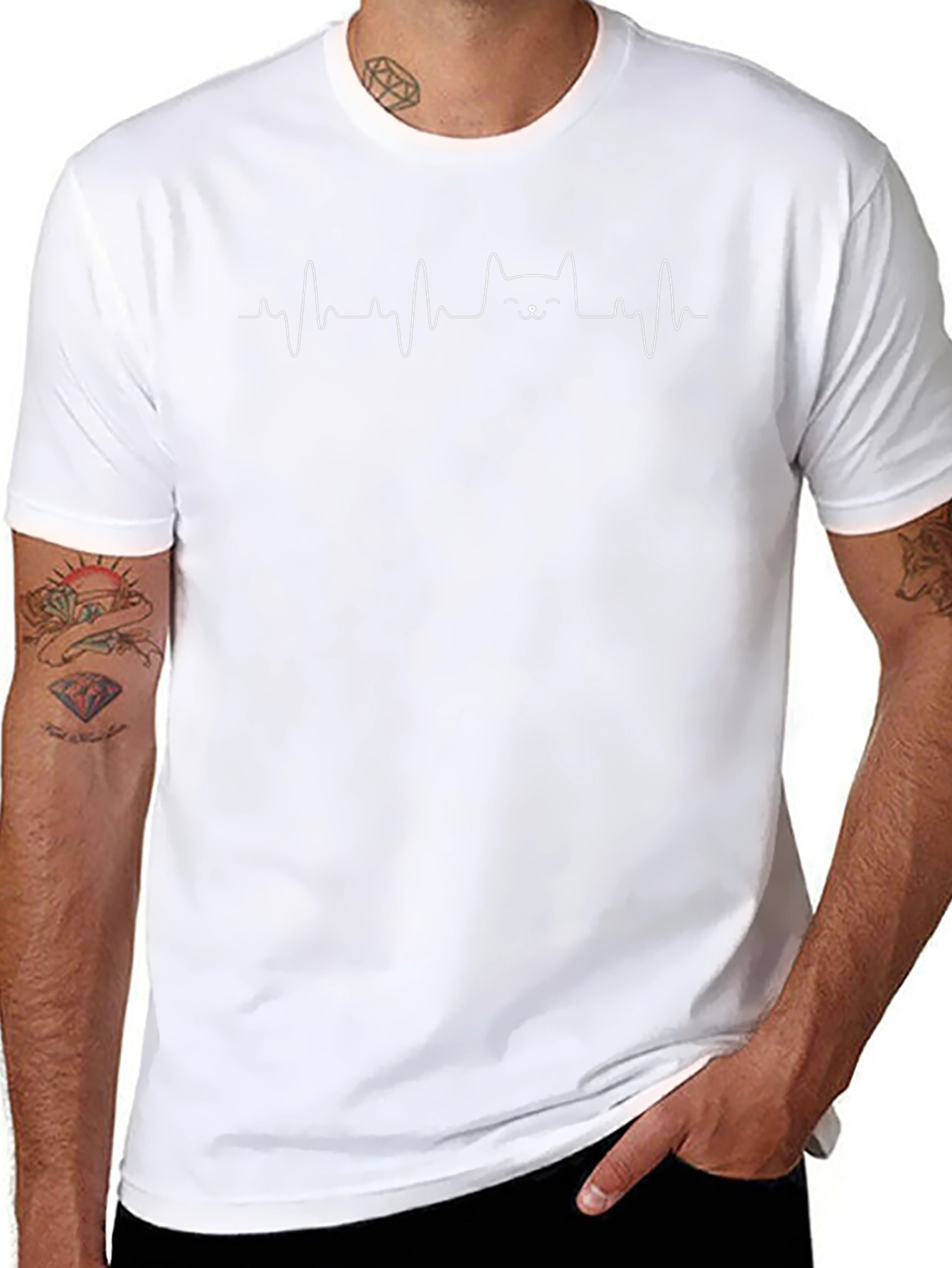 Cat Heartbeat Graphic Tee - Black