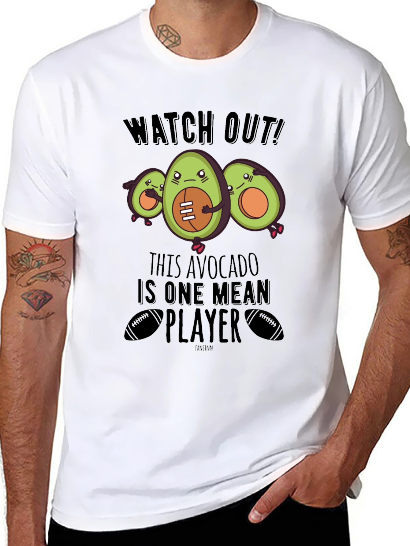 Mean Avocado Football Player Black T-Shirt