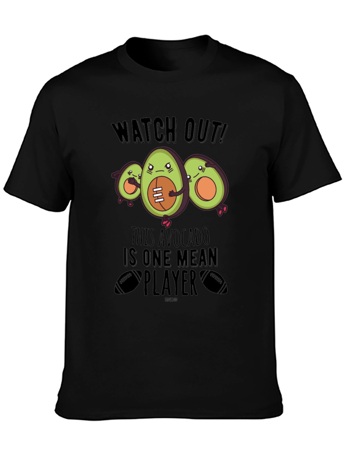 Mean Avocado Football Player Black T-Shirt