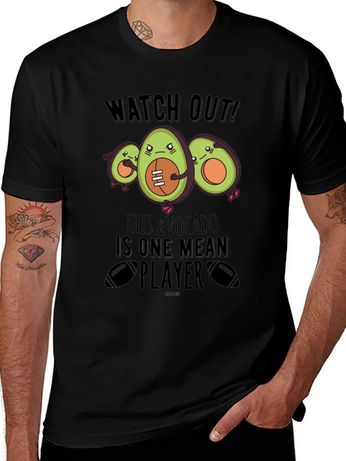 Mean Avocado Football Player Black T-Shirt
