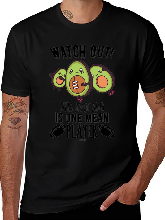 Mean Avocado Football Player Black T-Shirt
