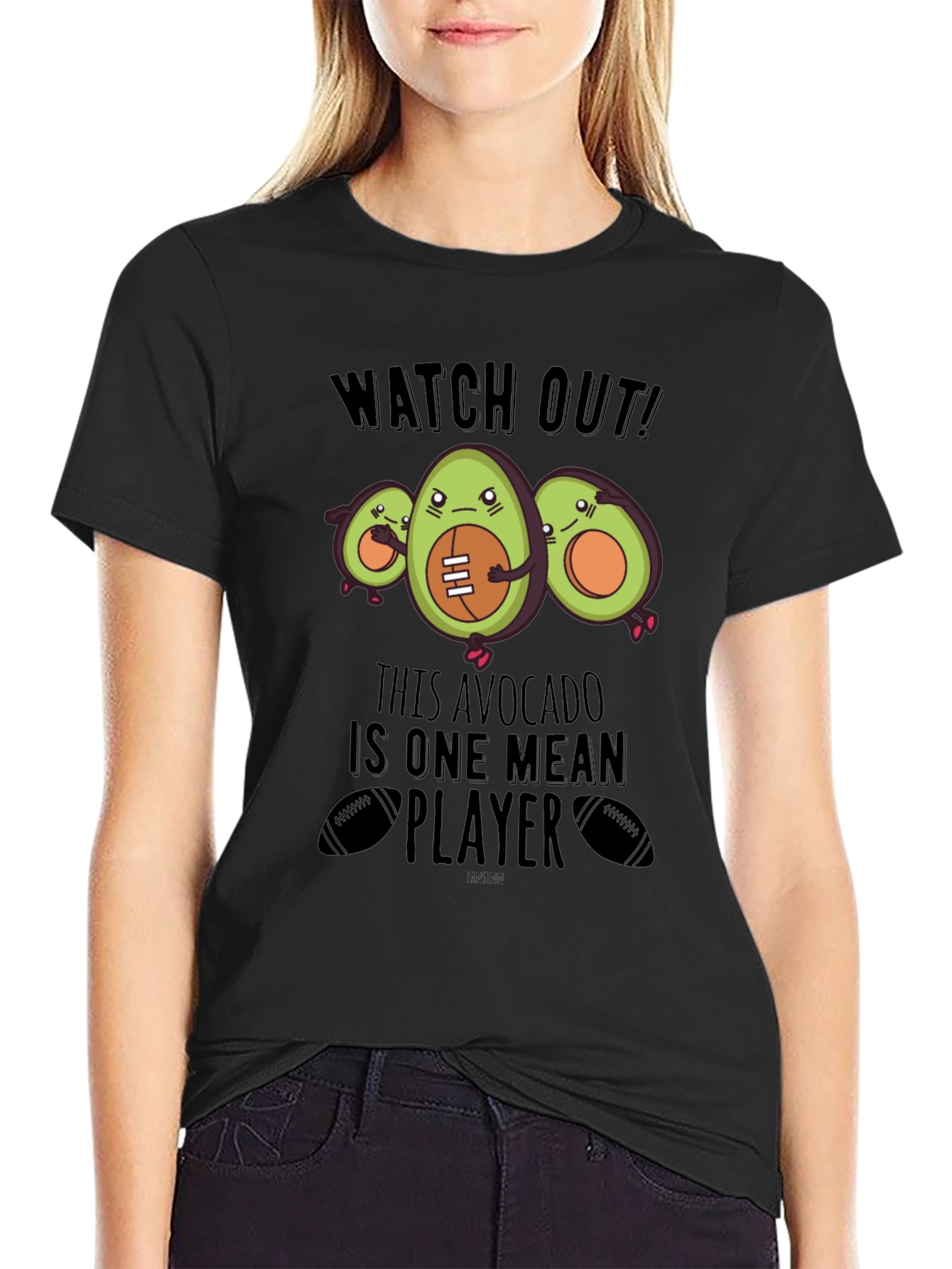 Mean Avocado Football Player Black T-Shirt