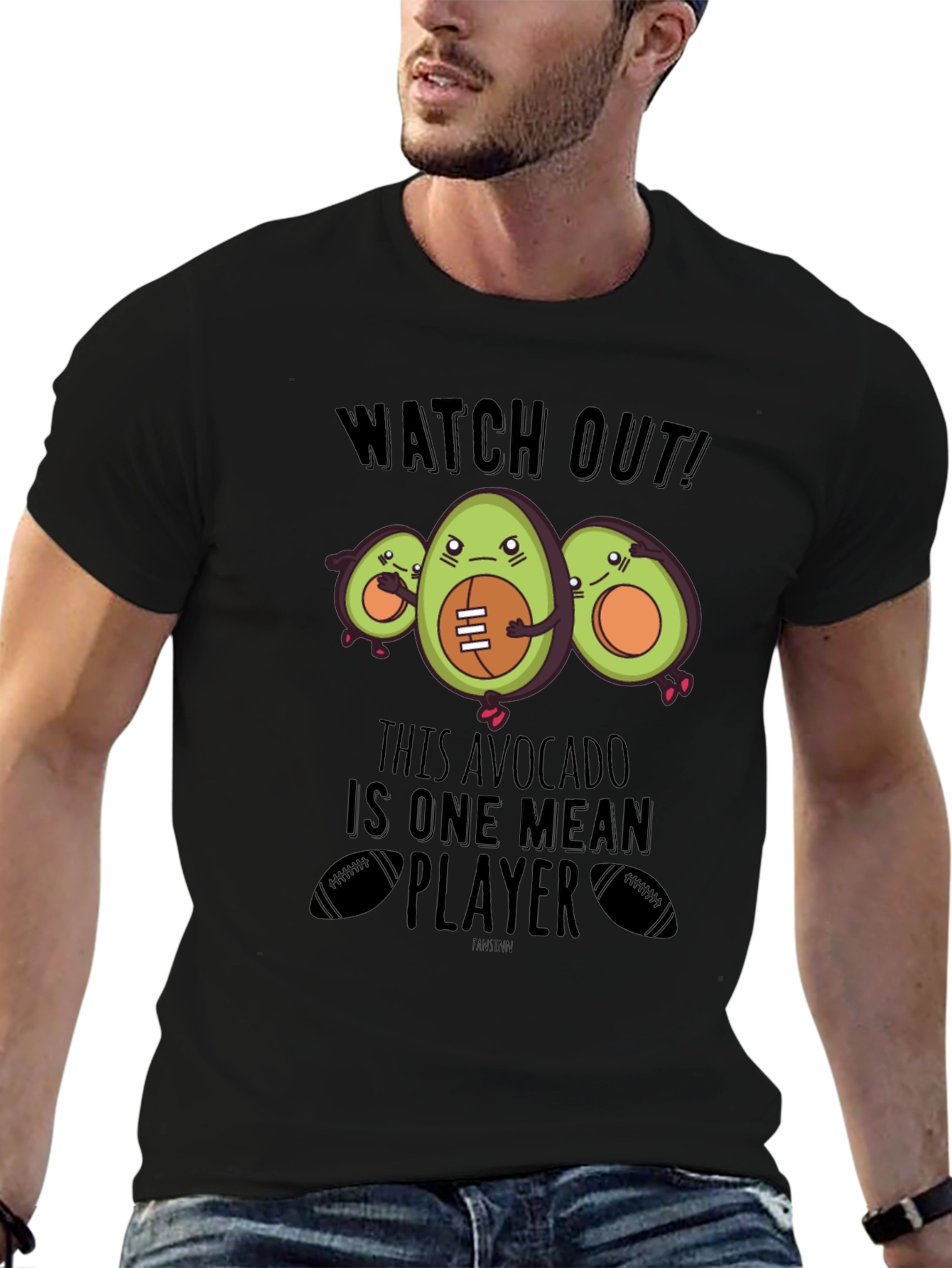 Mean Avocado Football Player Black T-Shirt
