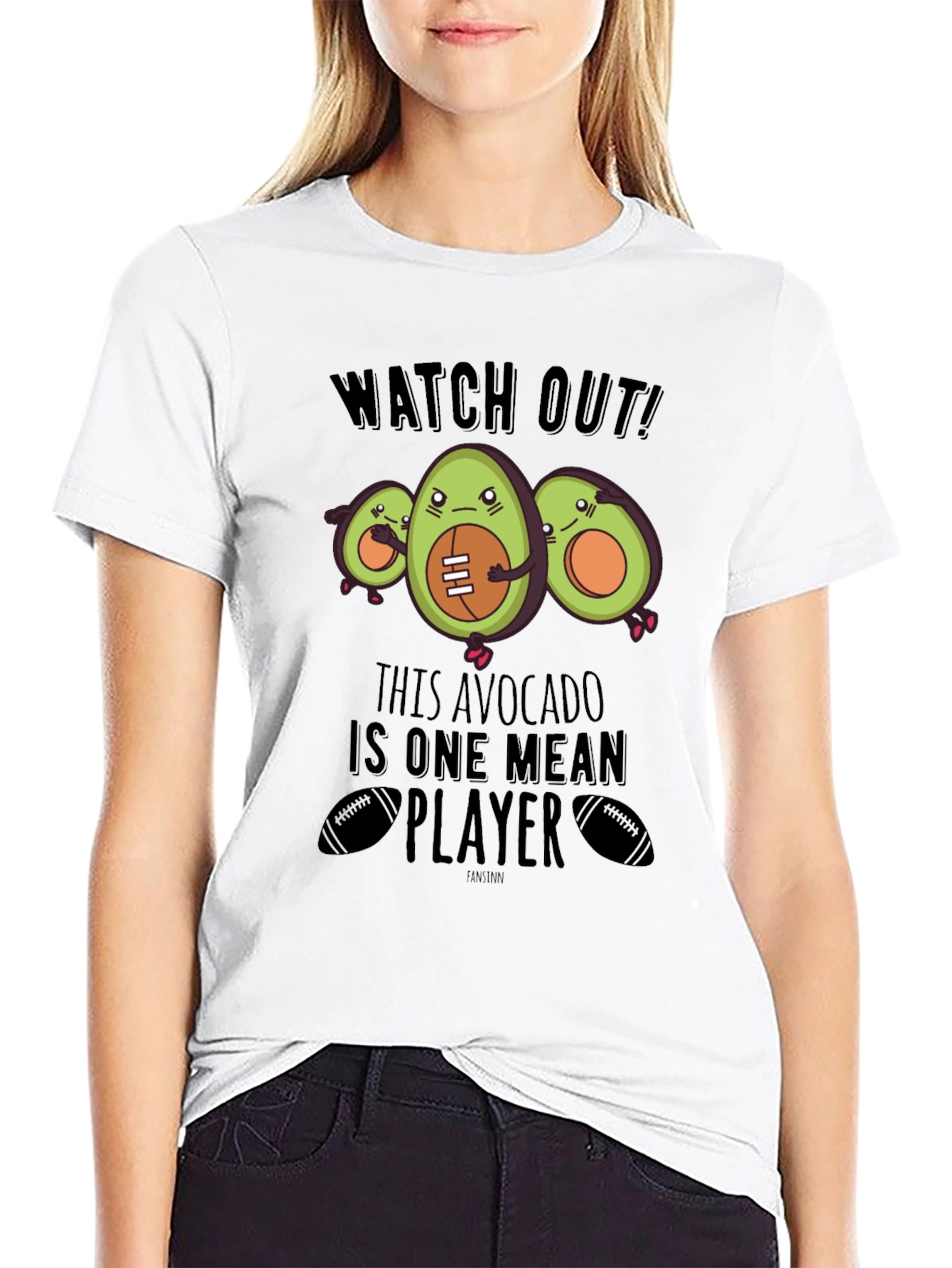 Mean Avocado Football Player Black T-Shirt