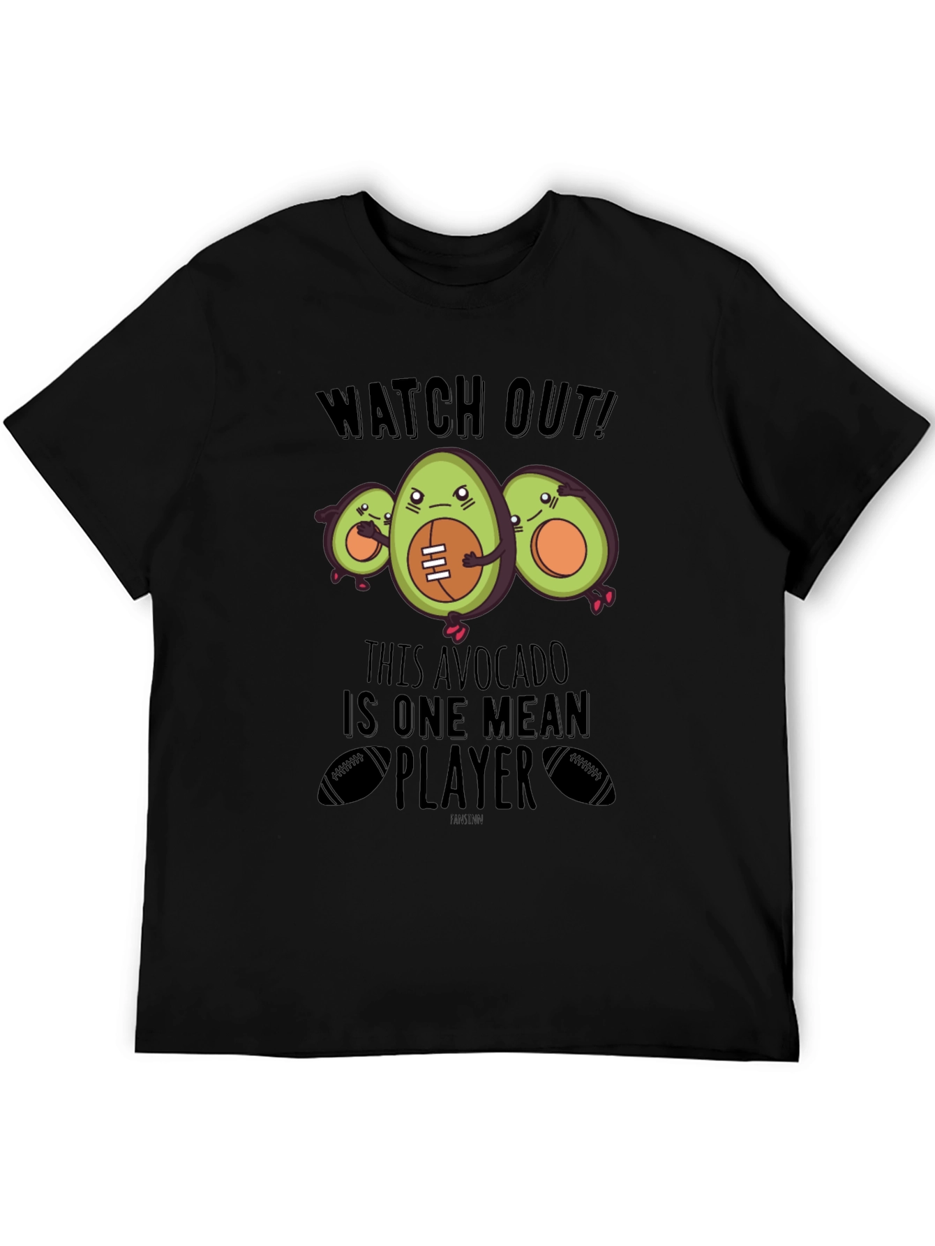Mean Avocado Football Player Black T-Shirt