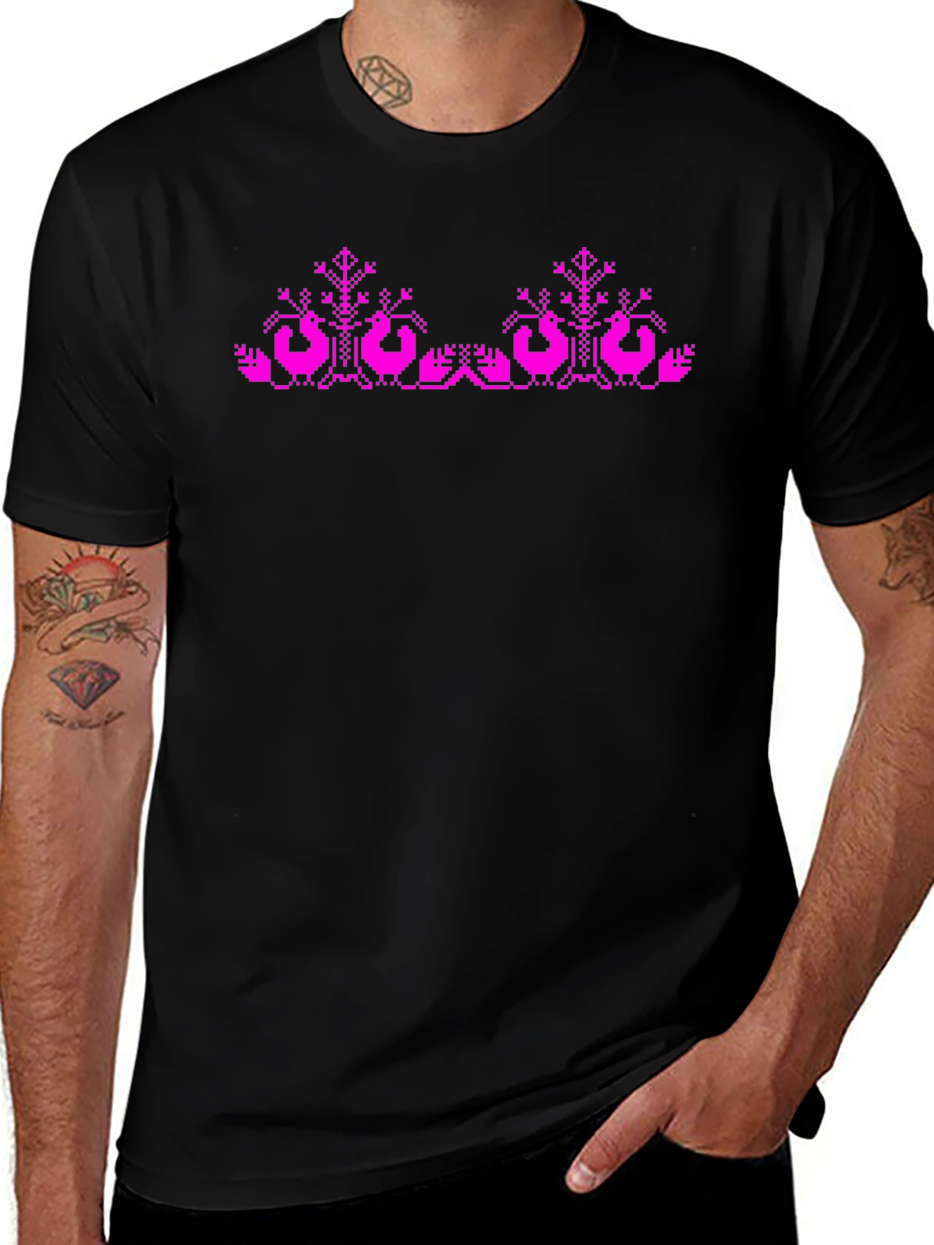 Pixel Art Bird T-Shirt - Black
