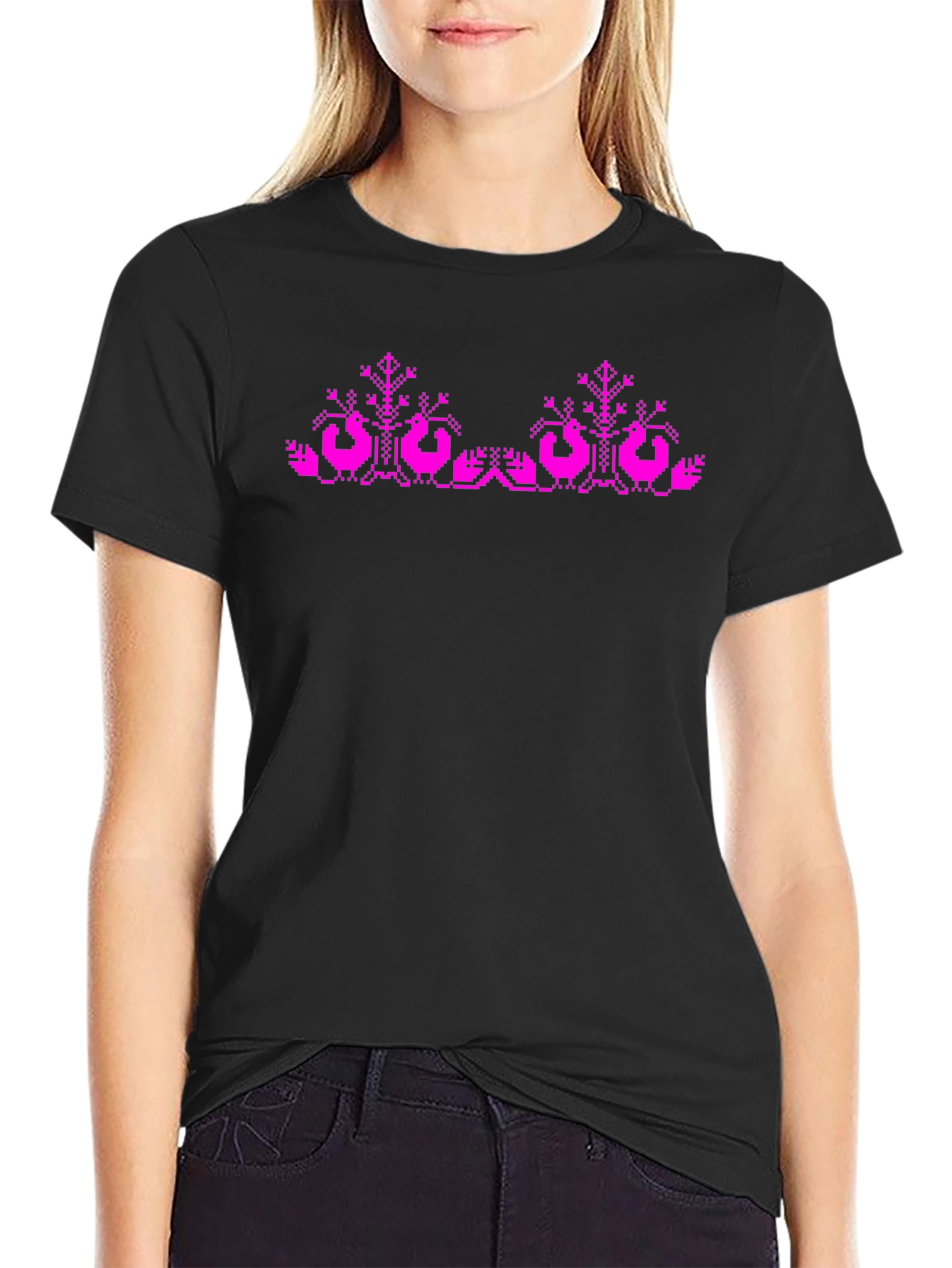 Pixel Art Bird T-Shirt - Black