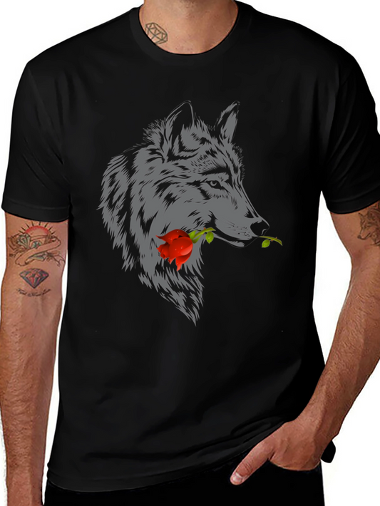 Wolf Rose Graphic T-Shirt - Mens Casual Tee