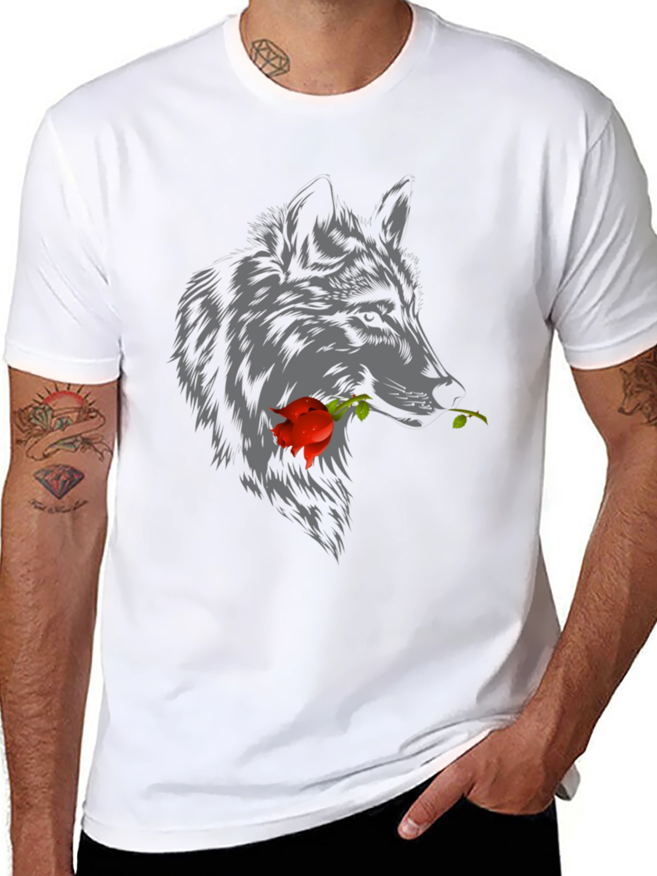 Wolf Rose Graphic T-Shirt - Mens Casual Tee
