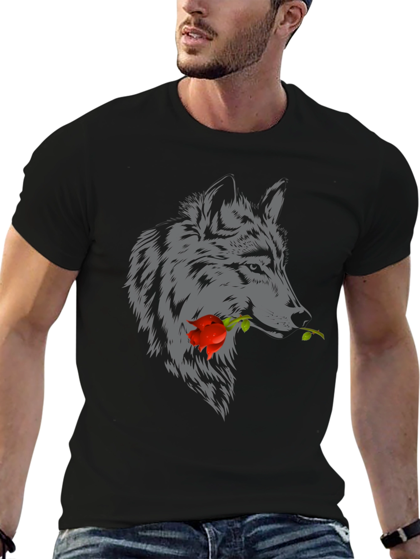 Wolf Rose Graphic T-Shirt - Mens Casual Tee