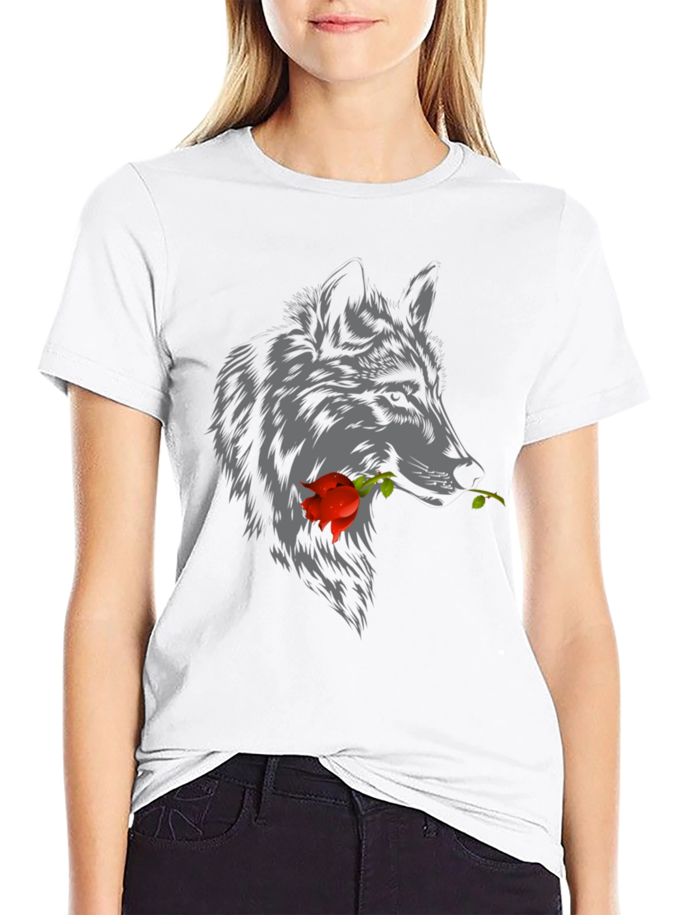 Wolf Rose Graphic T-Shirt - Mens Casual Tee