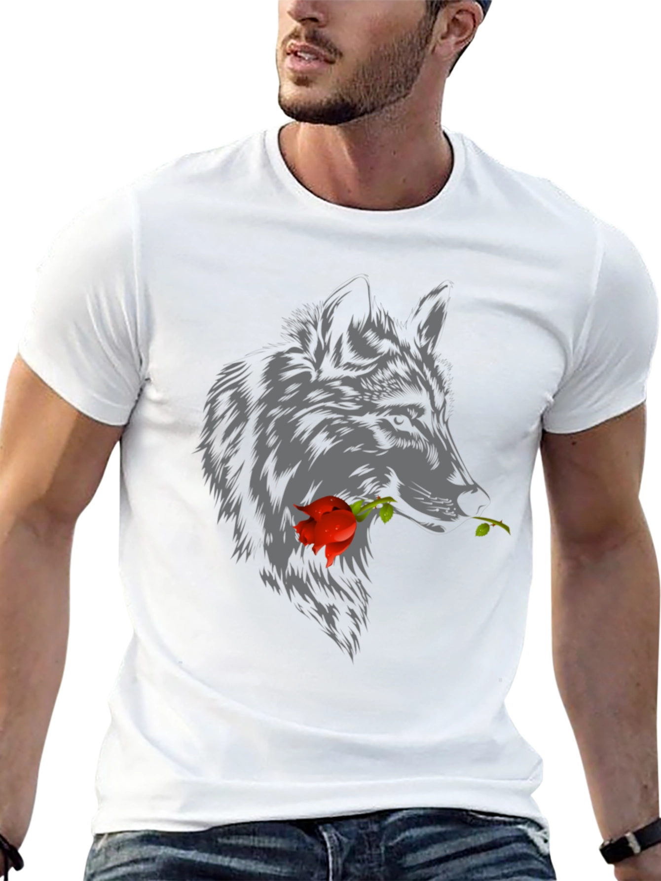 Wolf Rose Graphic T-Shirt - Mens Casual Tee