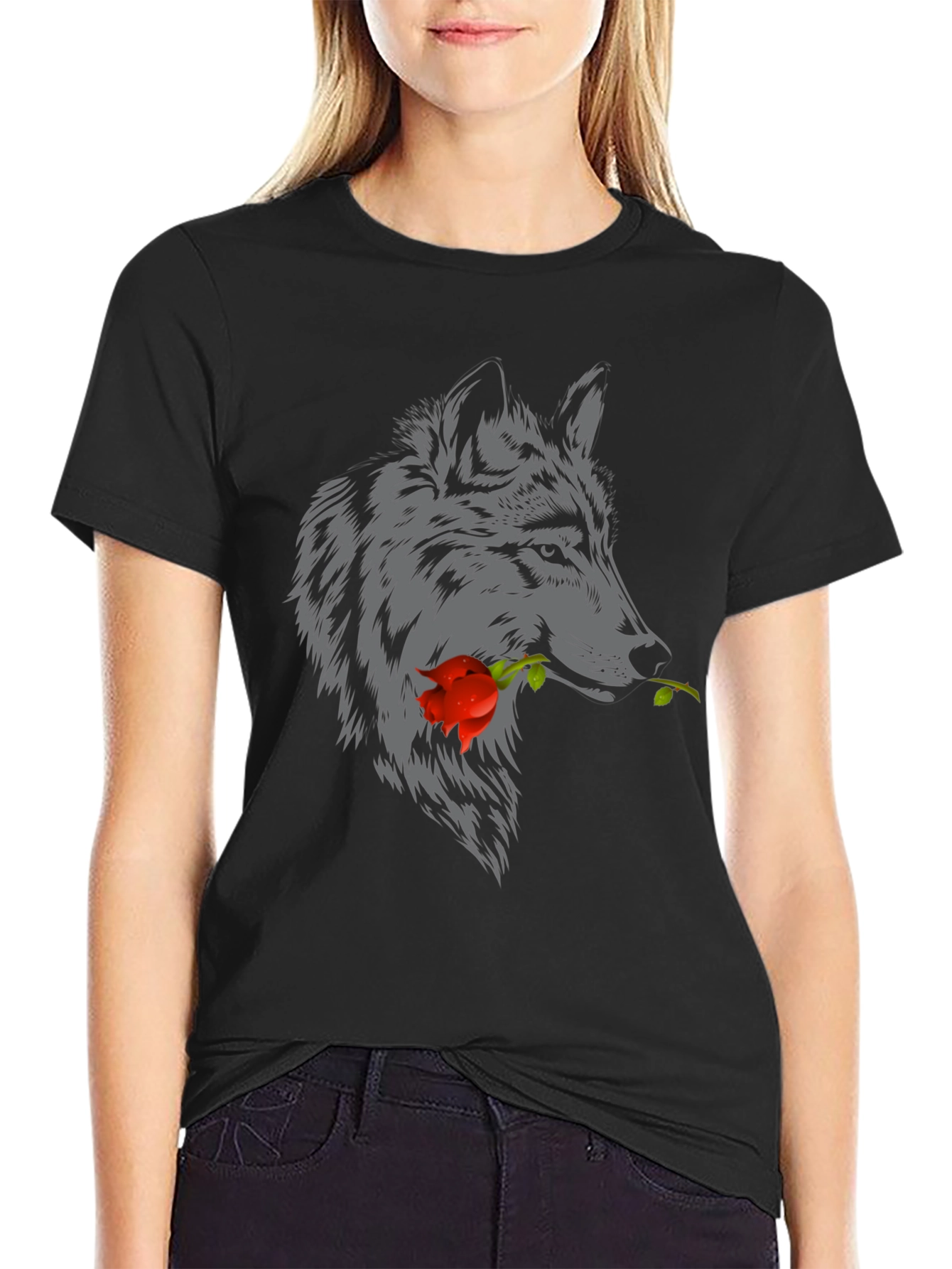 Wolf Rose Graphic T-Shirt - Mens Casual Tee