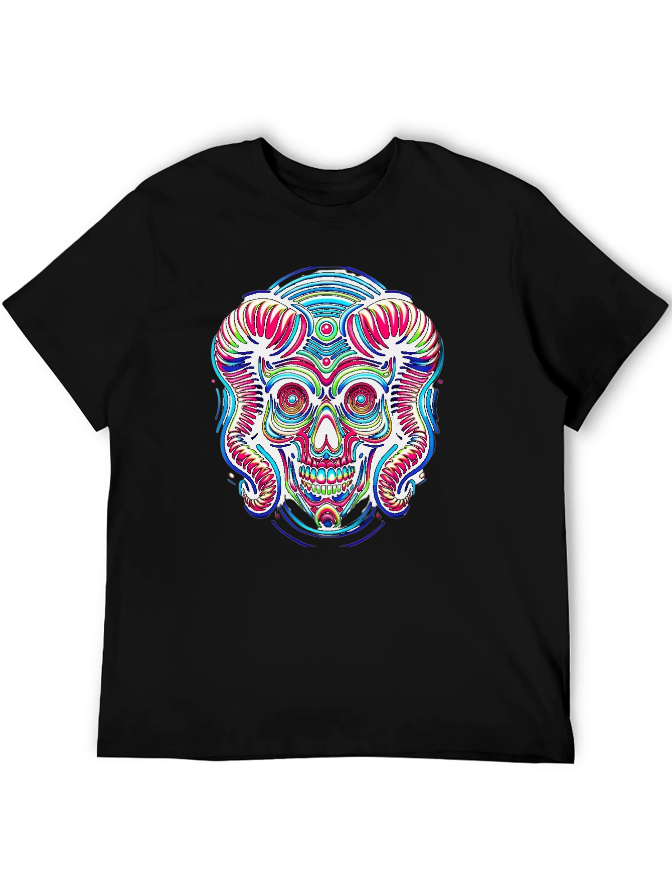 Psychedelic Skull Graphic Print Black Tee