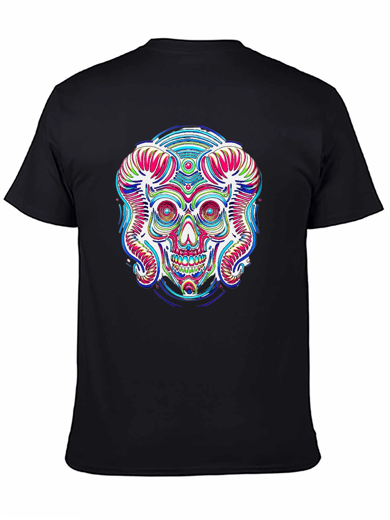 Psychedelic Skull Graphic Print Black Tee