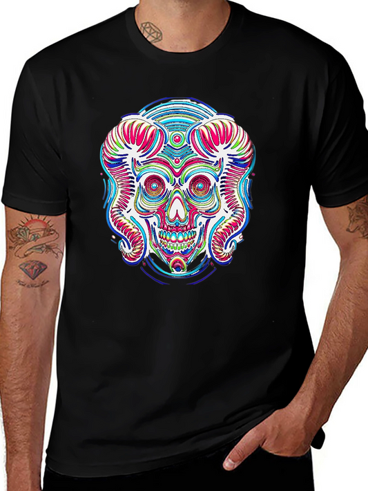Psychedelic Skull Graphic Print Black Tee