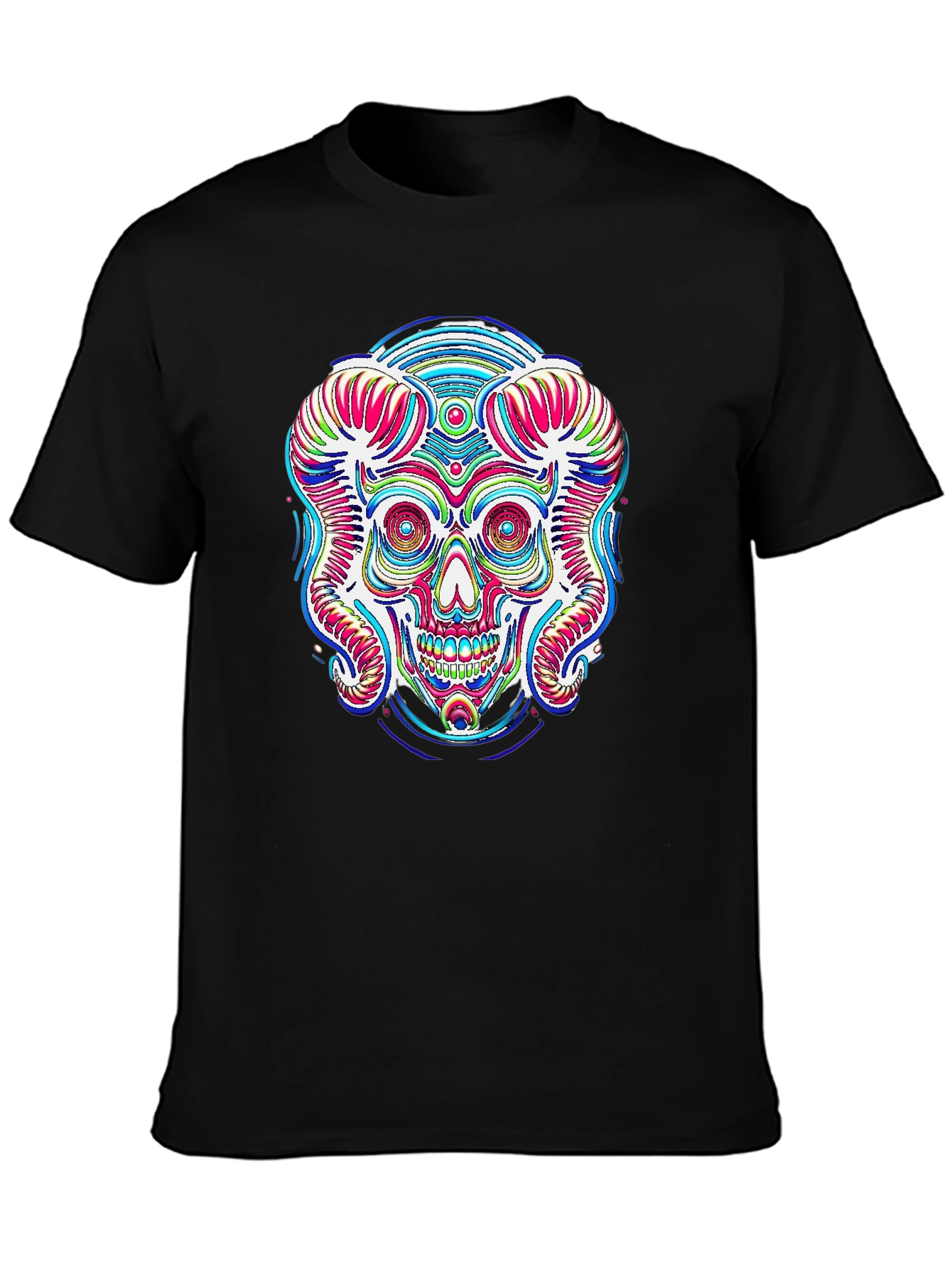 Psychedelic Skull Graphic Print Black Tee