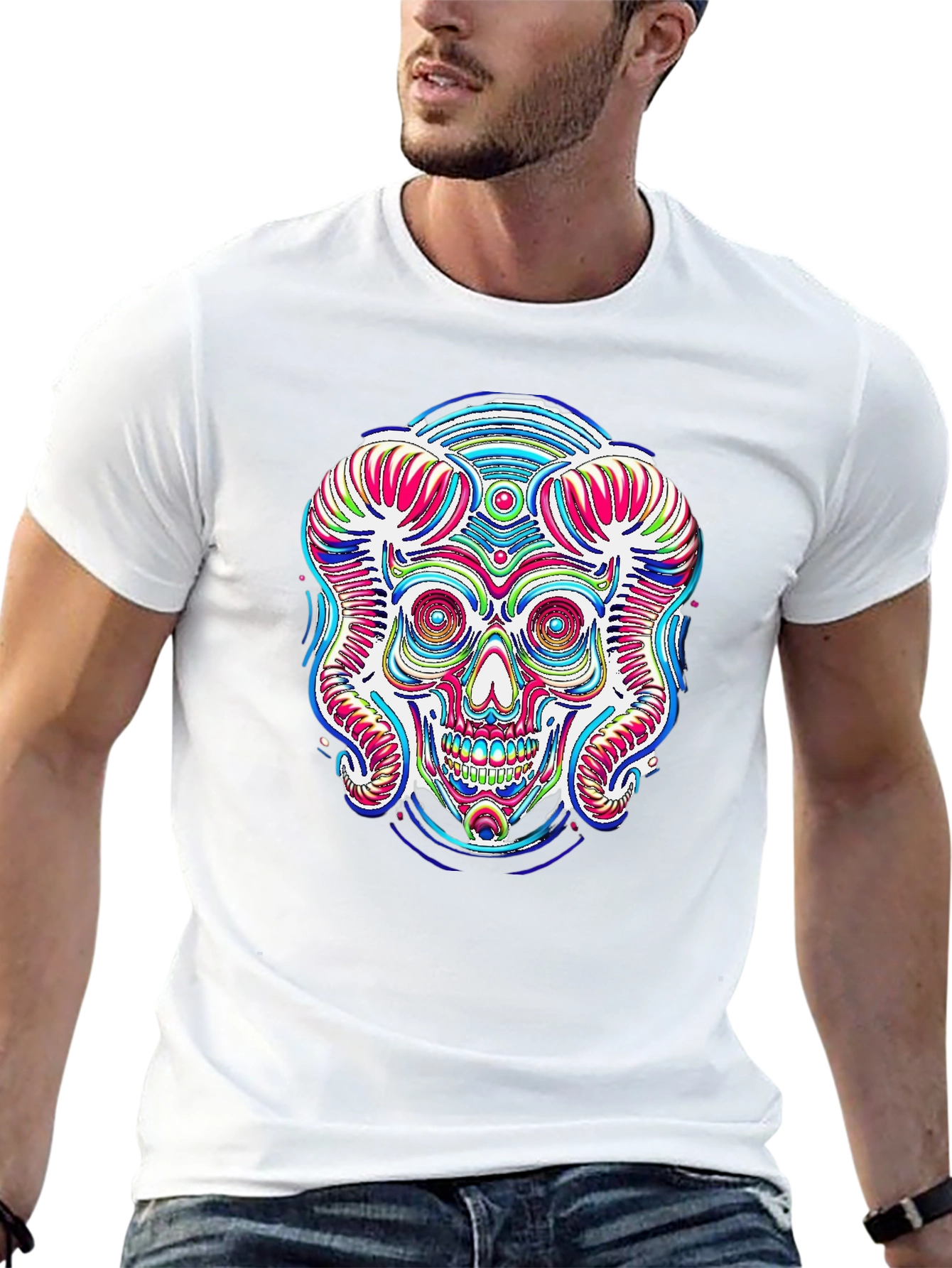 Psychedelic Skull Graphic Print Black Tee