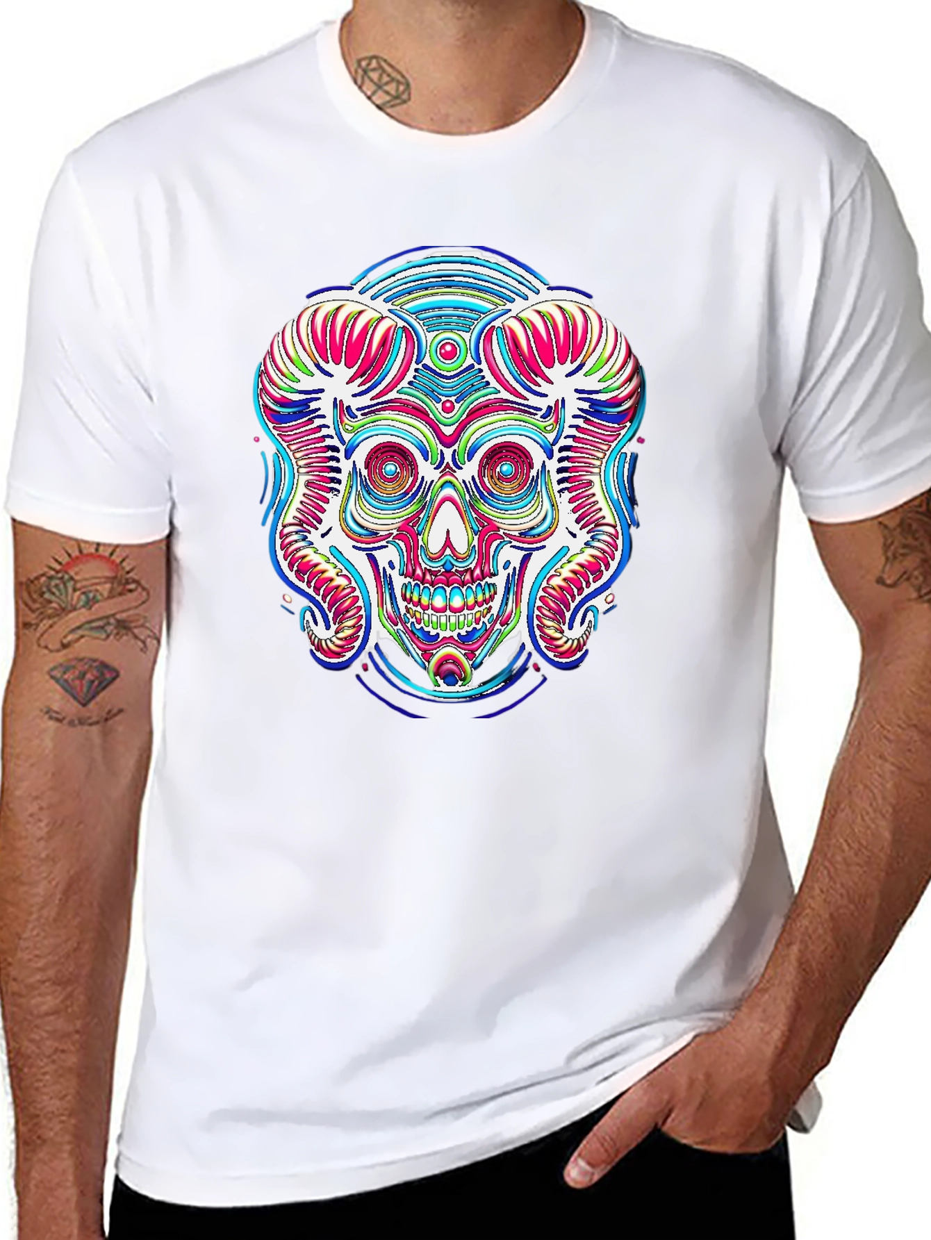 Psychedelic Skull Graphic Print Black Tee