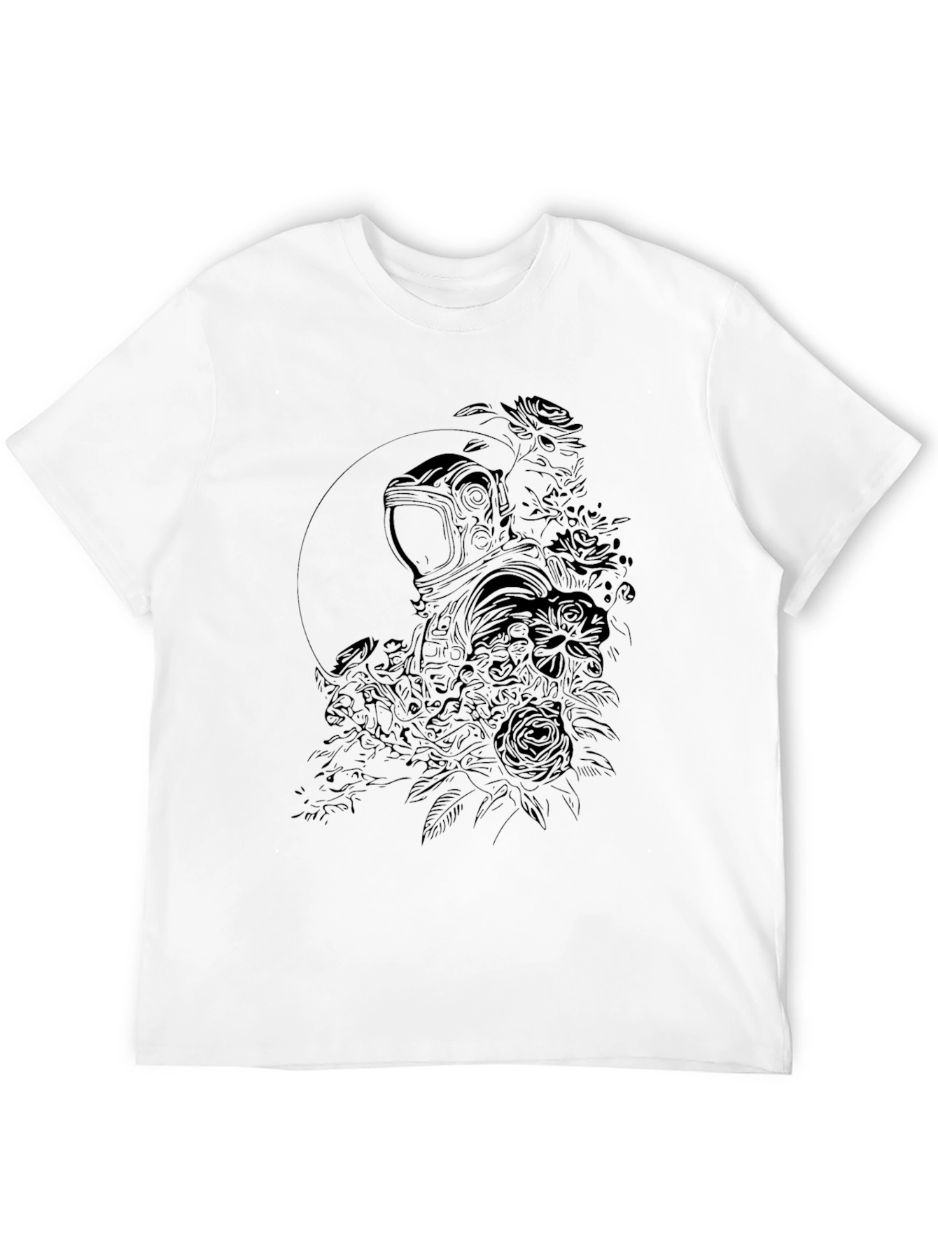Floral Astronaut Graphic Black T-Shirt