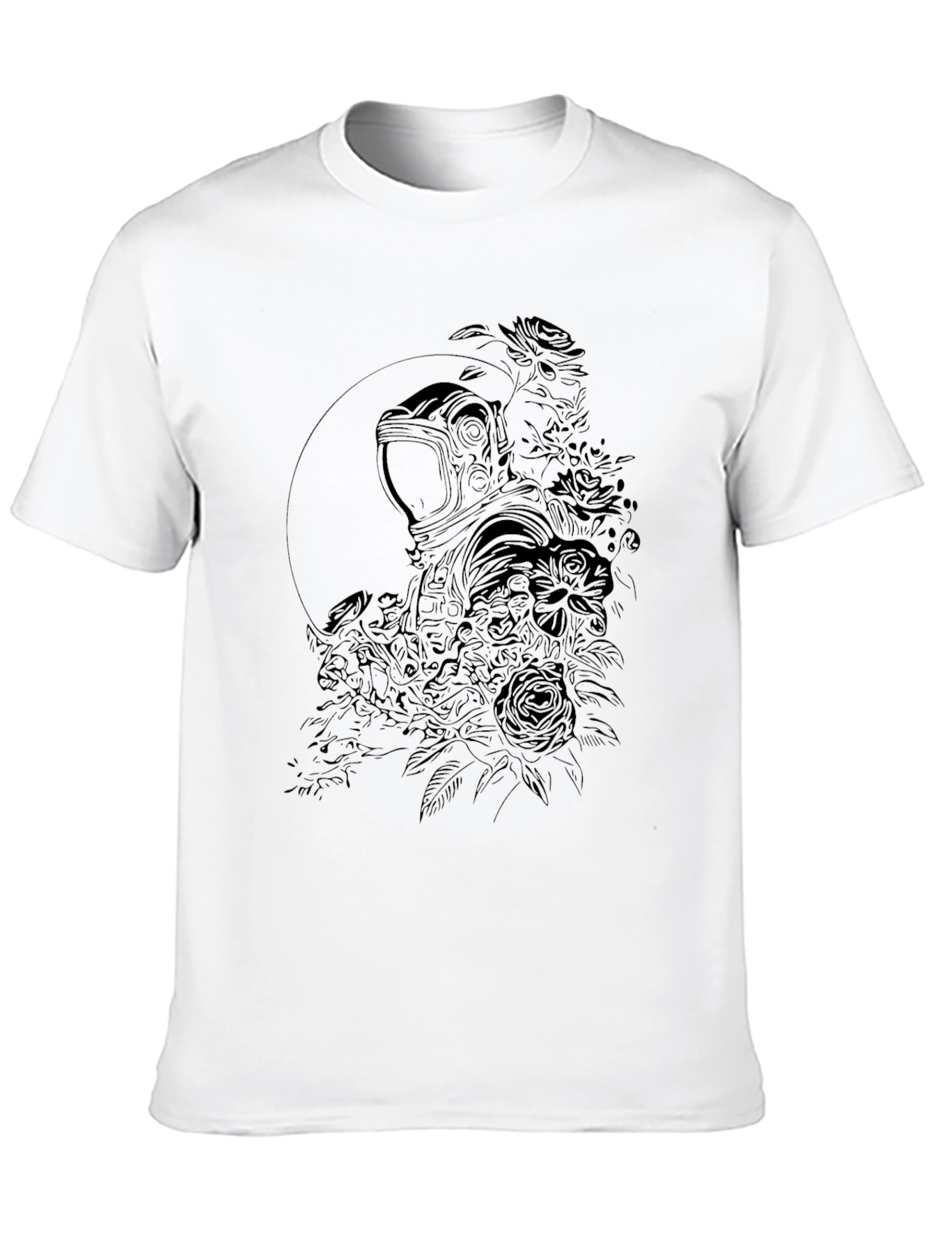 Floral Astronaut Graphic Black T-Shirt