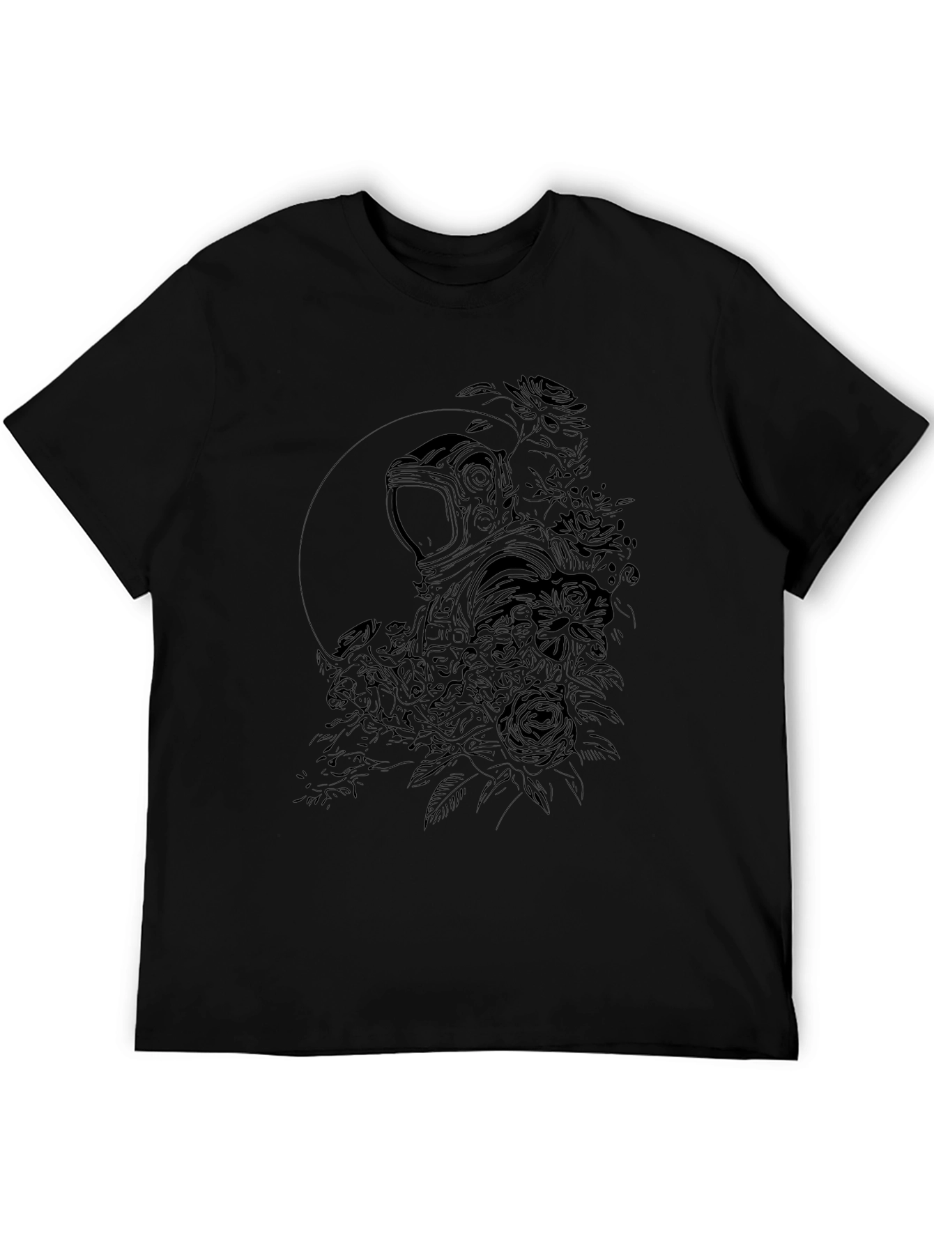 Floral Astronaut Graphic Black T-Shirt