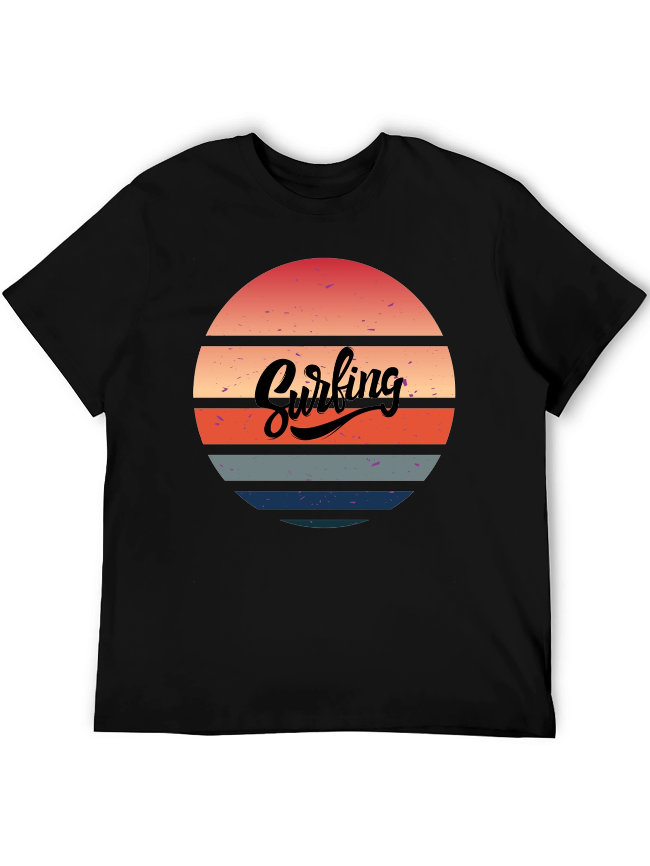 Retro Surfing Sunset Graphic Tee - Black