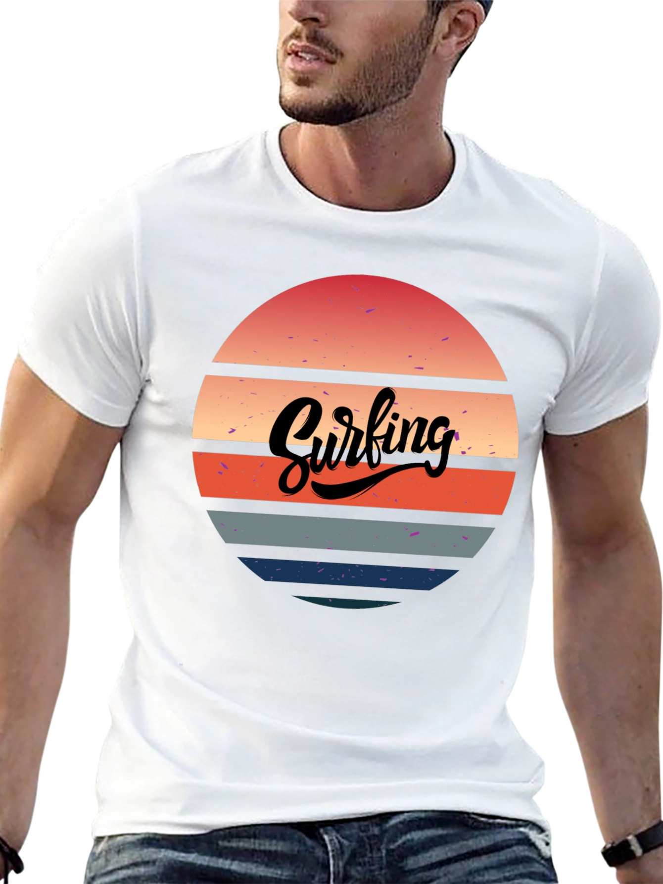 Retro Surfing Sunset Graphic Tee - Black