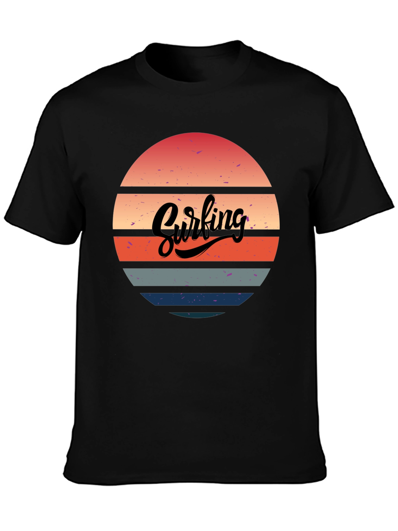 Retro Surfing Sunset Graphic Tee - Black