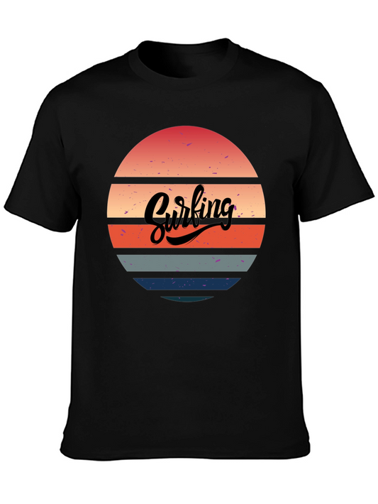 Retro Surfing Sunset Graphic Tee - Black
