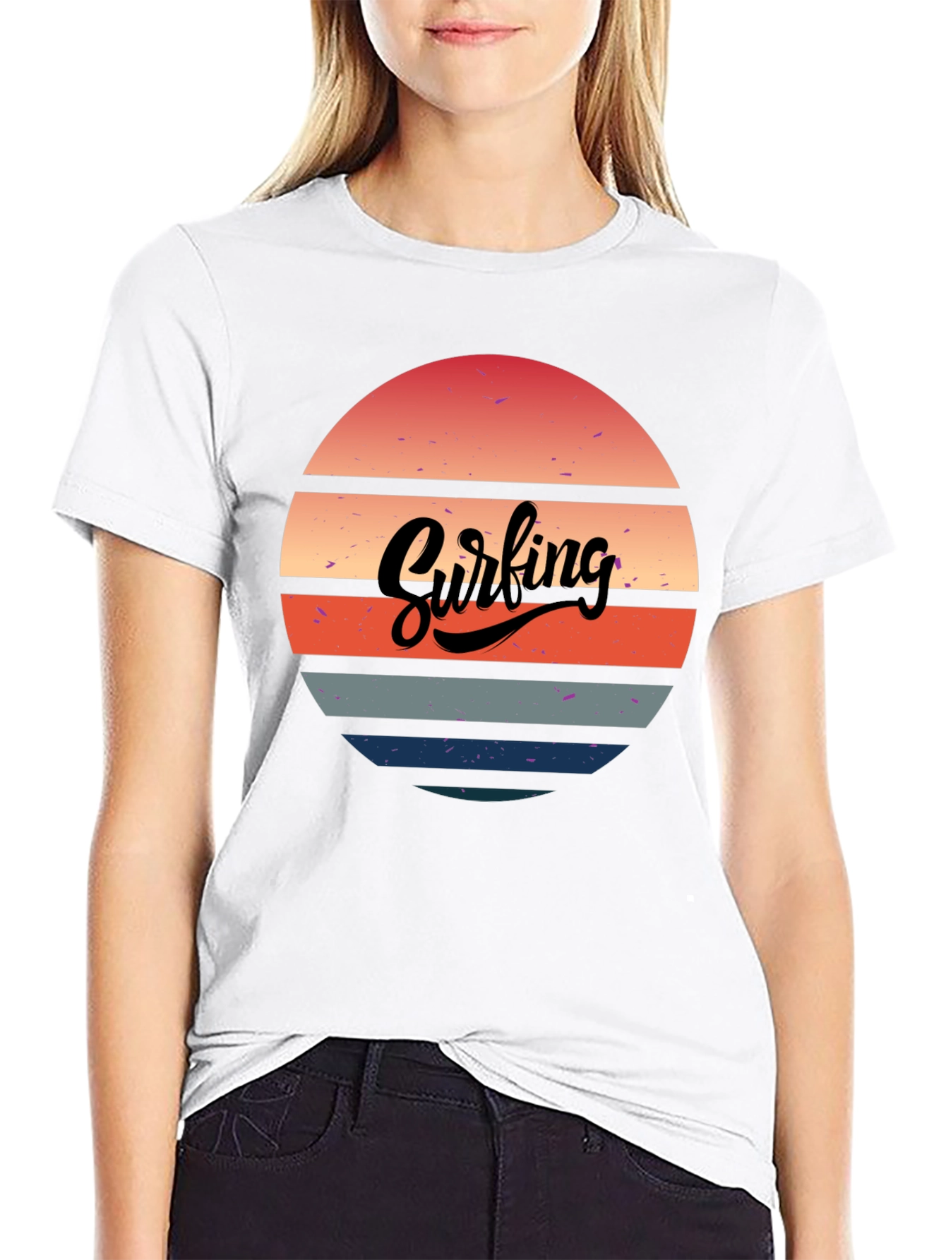 Retro Surfing Sunset Graphic Tee - Black