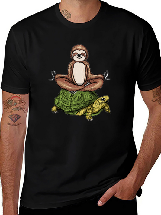 Sloth Meditating on Turtle Graphic Tee